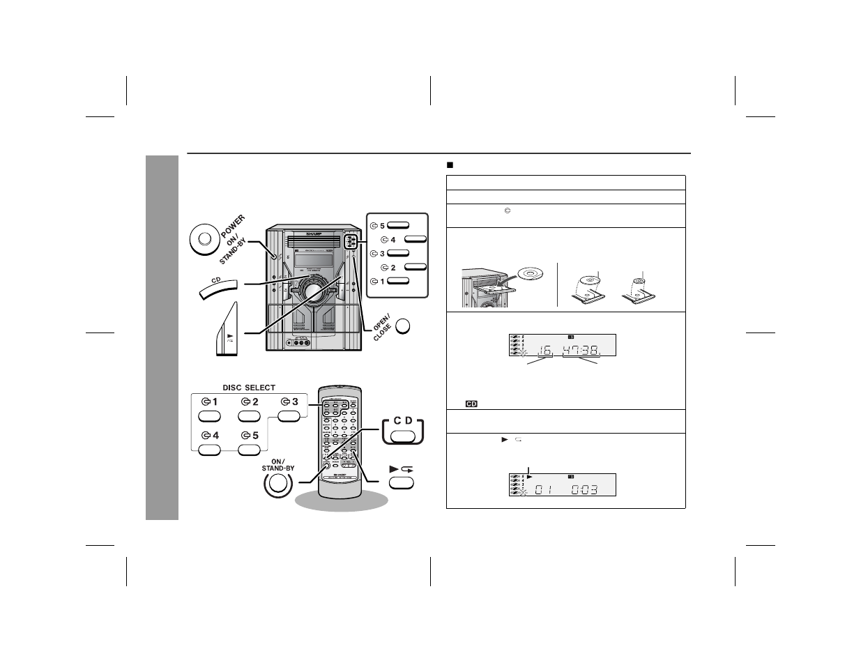 Listening to a cd (cds), Cd p lay b a ck | Sharp CD-ES66 User Manual | Page 16 / 36