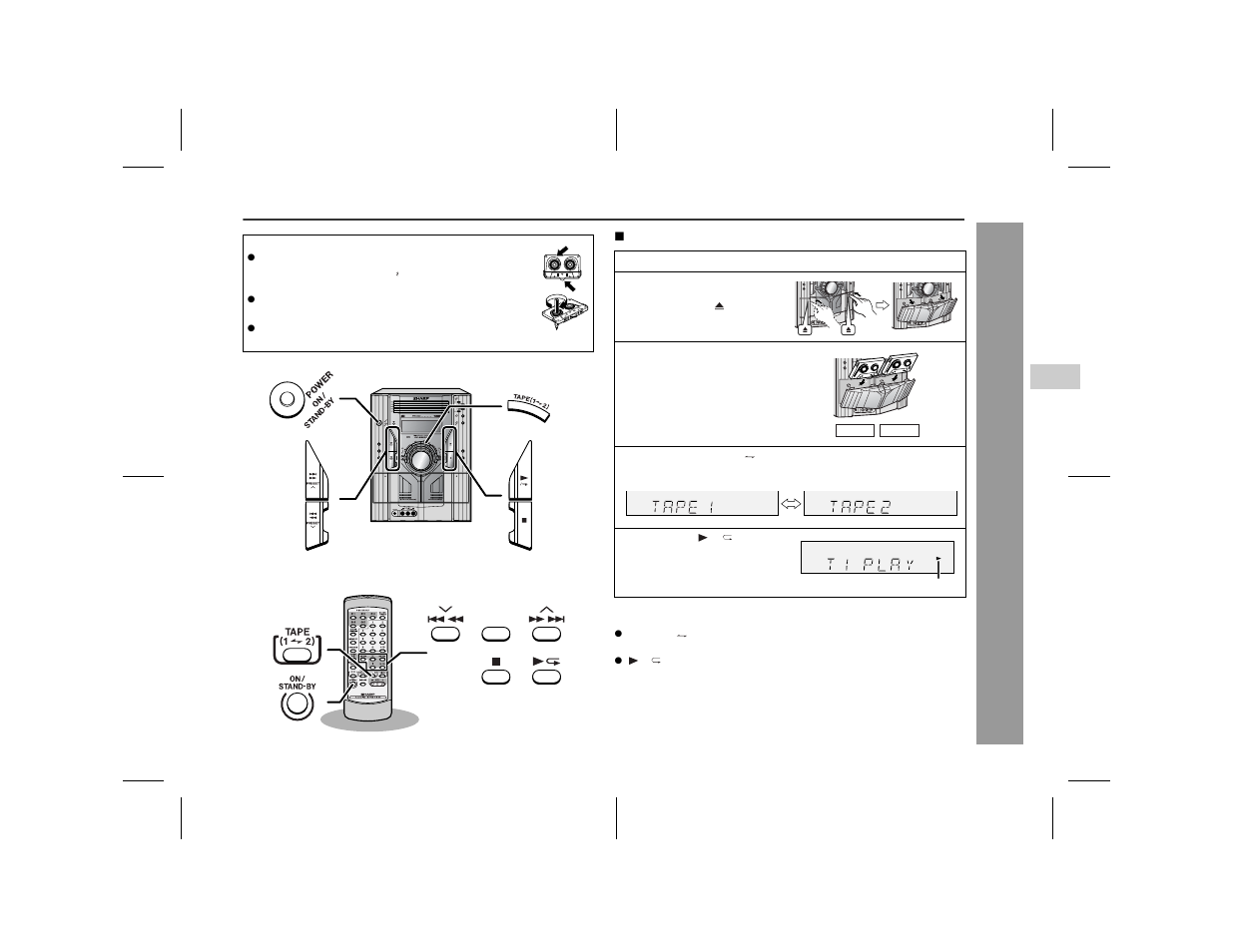 Listening to a cassette tape (tape 1 or tape 2) | Sharp CD-ES66 User Manual | Page 23 / 36