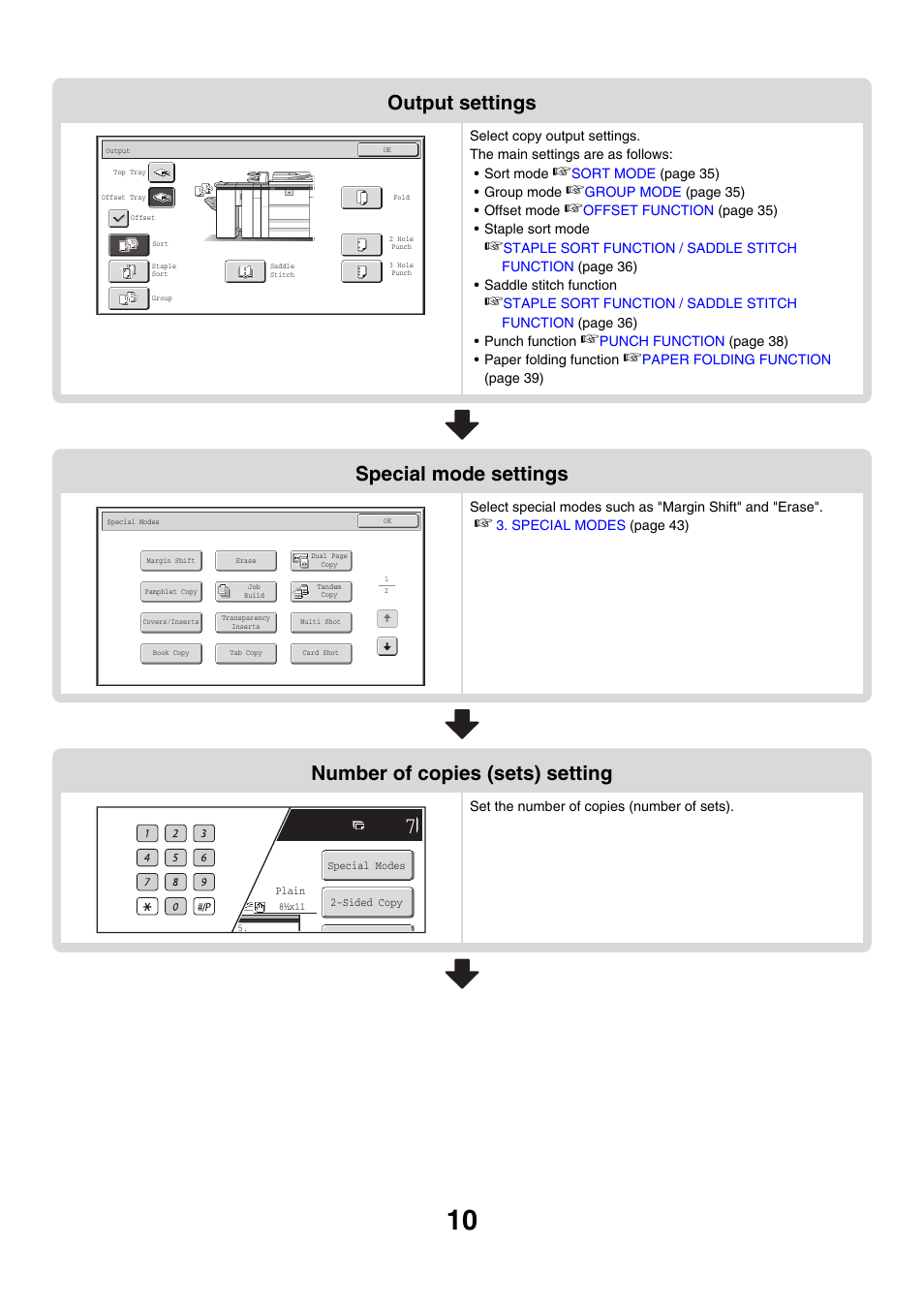 Output settings, Special mode settings, Number of copies (sets) setting | Sharp MX-M850 User Manual | Page 106 / 655