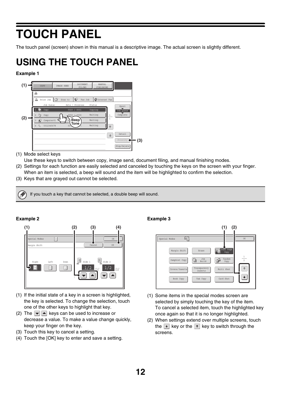 Touch panel, Using the touch panel, Ge 12) | Sharp MX-M850 User Manual | Page 12 / 655