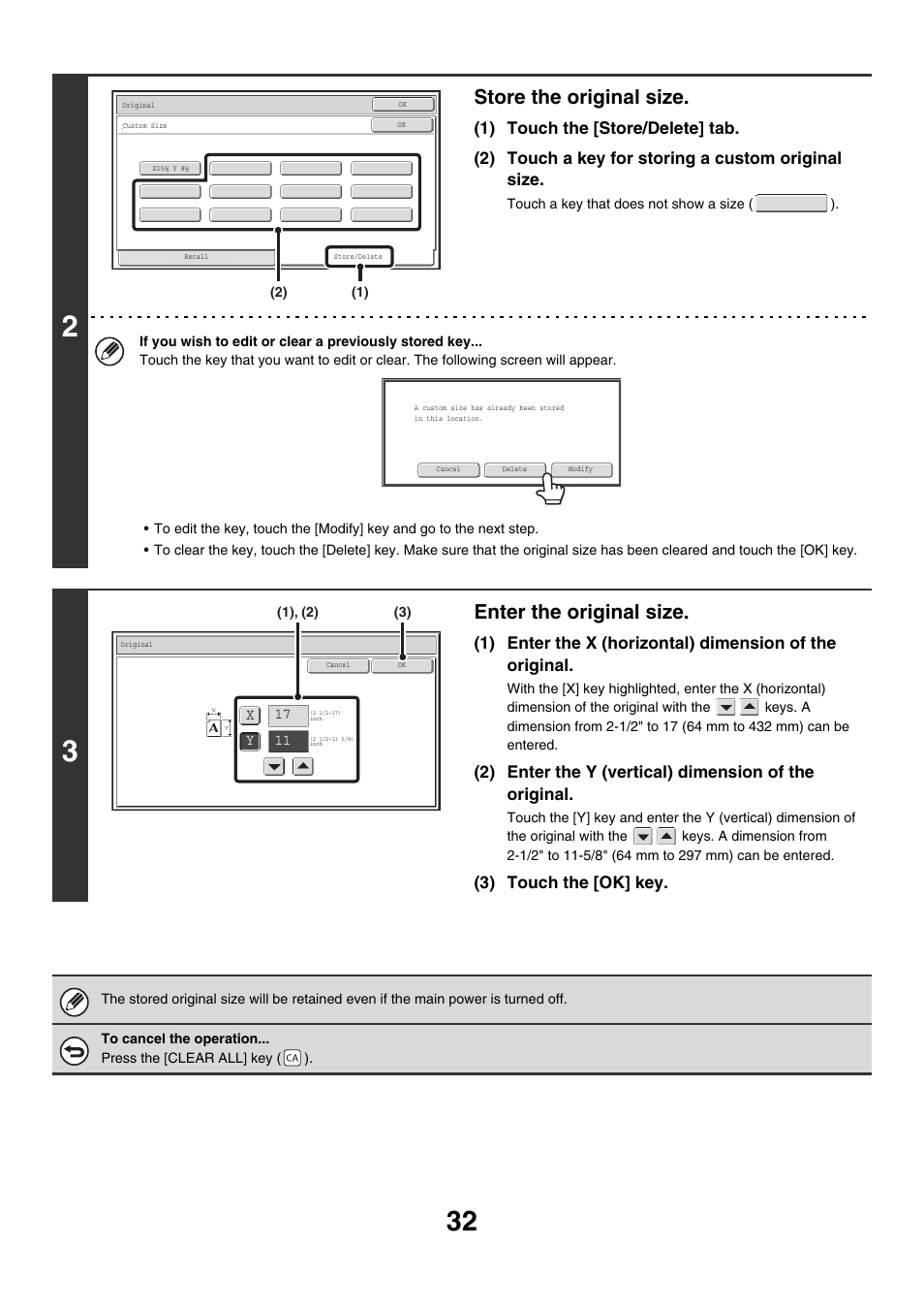 Store the original size, Enter the original size | Sharp MX-M850 User Manual | Page 128 / 655