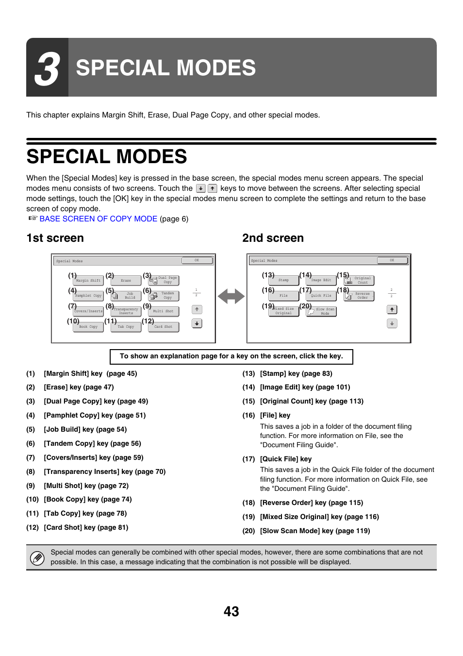 Special modes, 1st screen 2nd screen | Sharp MX-M850 User Manual | Page 139 / 655