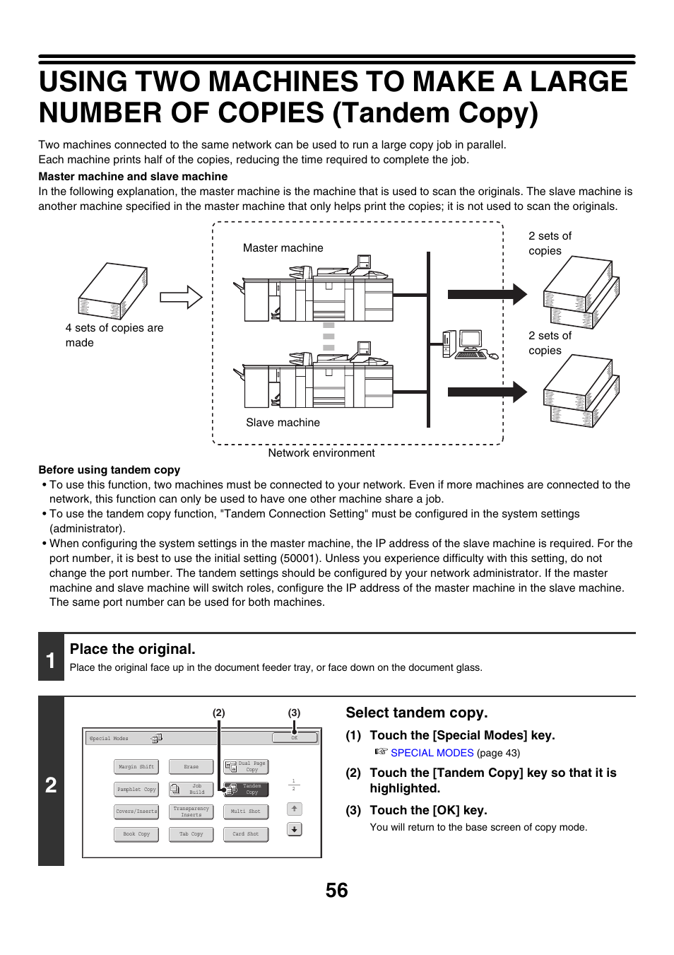 Tandem, Copy, Place the original | Select tandem copy | Sharp MX-M850 User Manual | Page 152 / 655