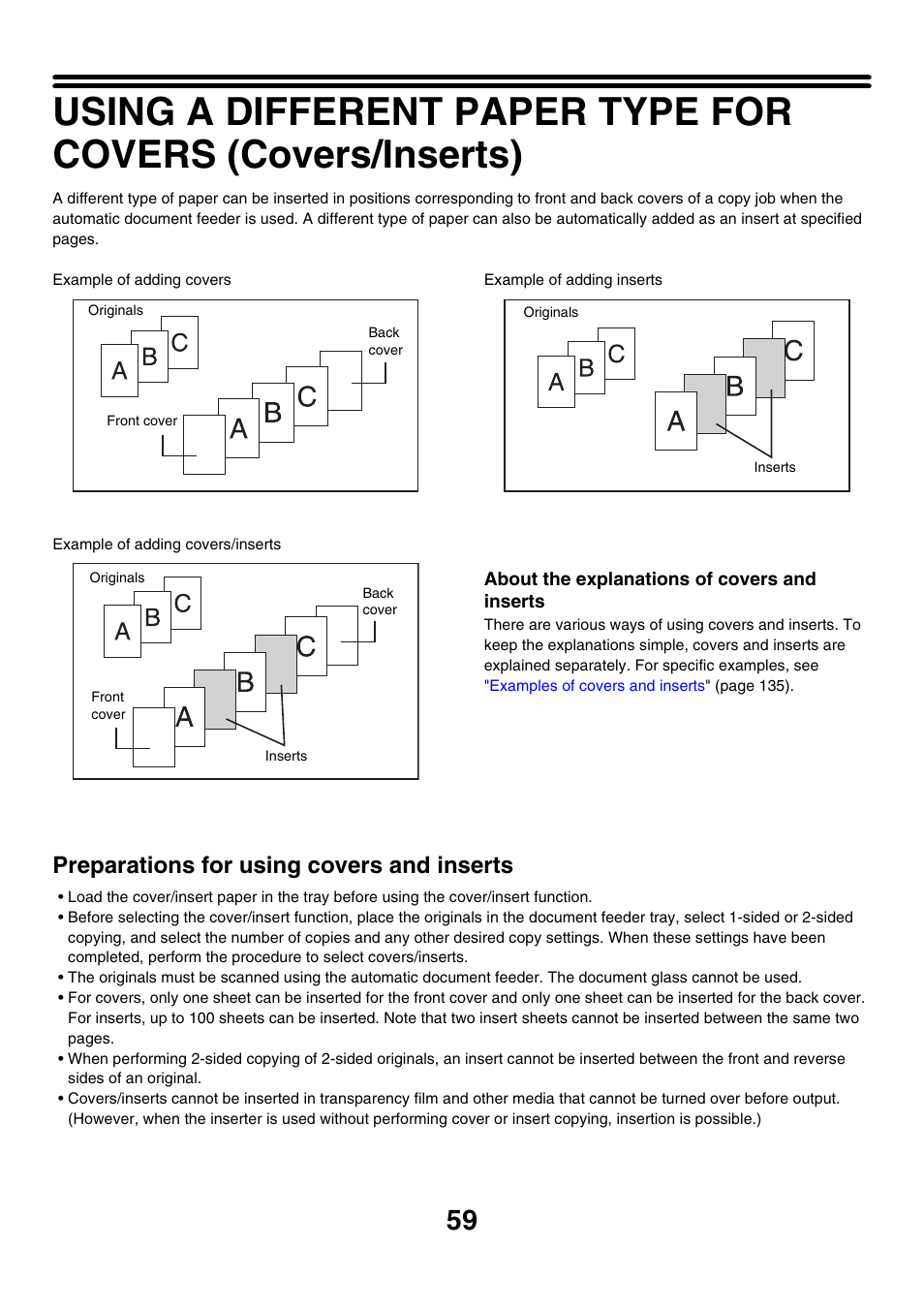 Covers/inserts, Preparations for using covers and inserts | Sharp MX-M850 User Manual | Page 155 / 655