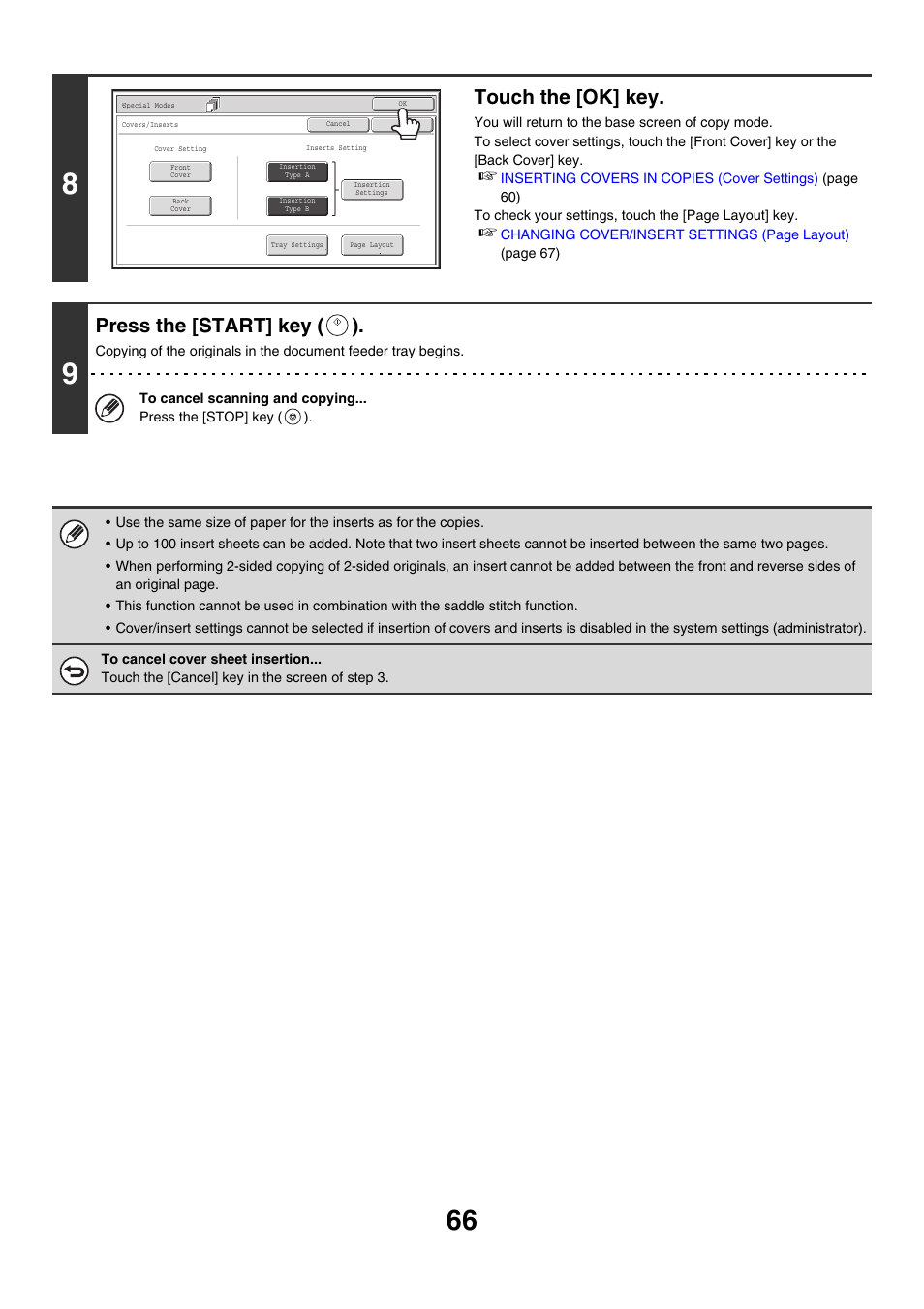 Touch the [ok] key, Press the [start] key ( ) | Sharp MX-M850 User Manual | Page 162 / 655