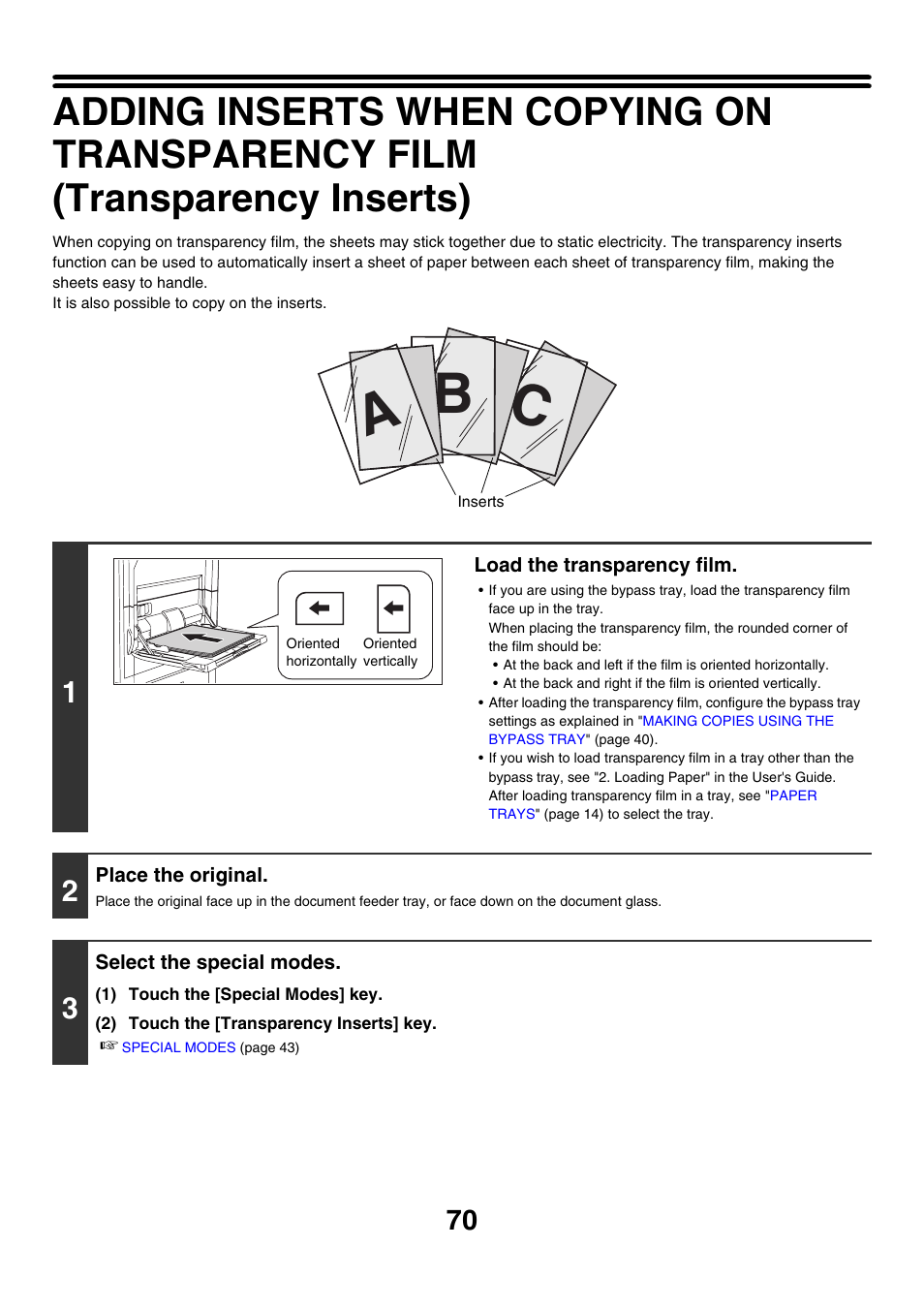 Transparency, Inserts, Cb a | Sharp MX-M850 User Manual | Page 166 / 655