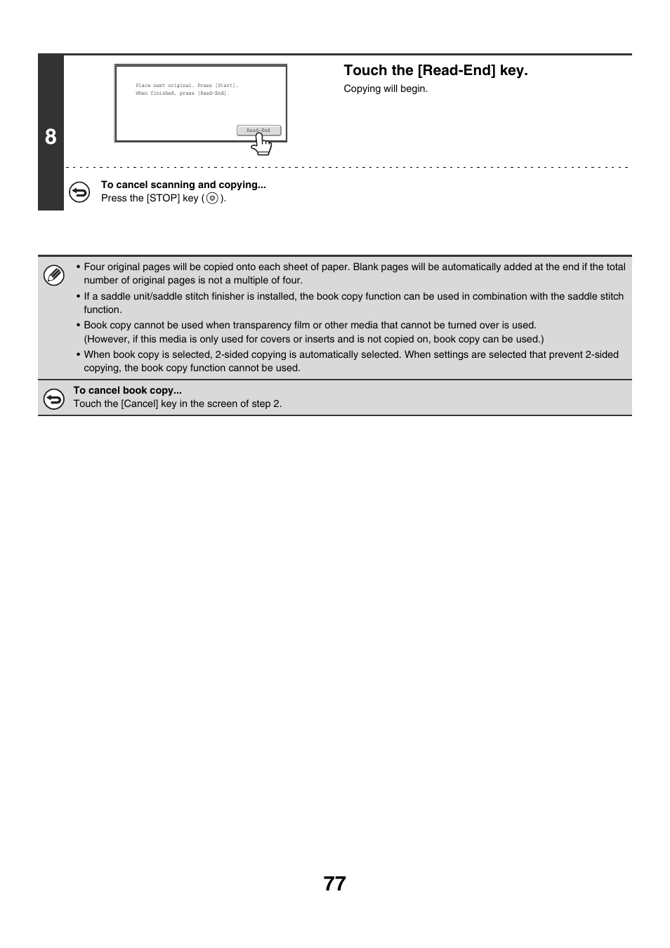 Touch the [read-end] key | Sharp MX-M850 User Manual | Page 173 / 655