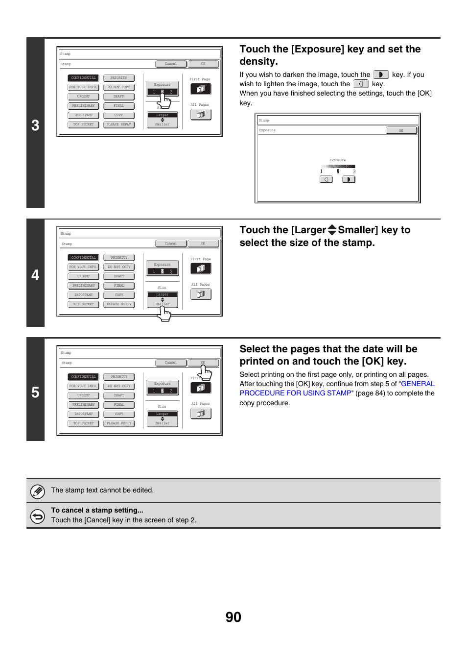 Touch the [exposure] key and set the density | Sharp MX-M850 User Manual | Page 186 / 655