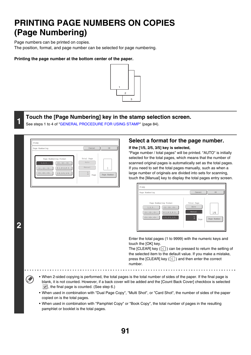 Printing page numbers on copies (page numbering), Select a format for the page number | Sharp MX-M850 User Manual | Page 187 / 655