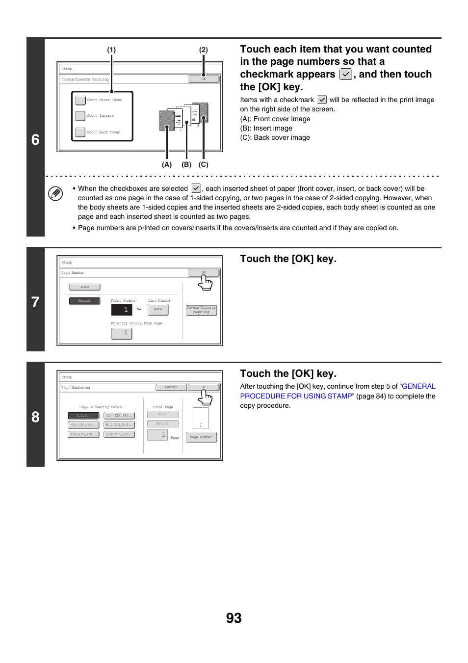 Touch the [ok] key | Sharp MX-M850 User Manual | Page 189 / 655