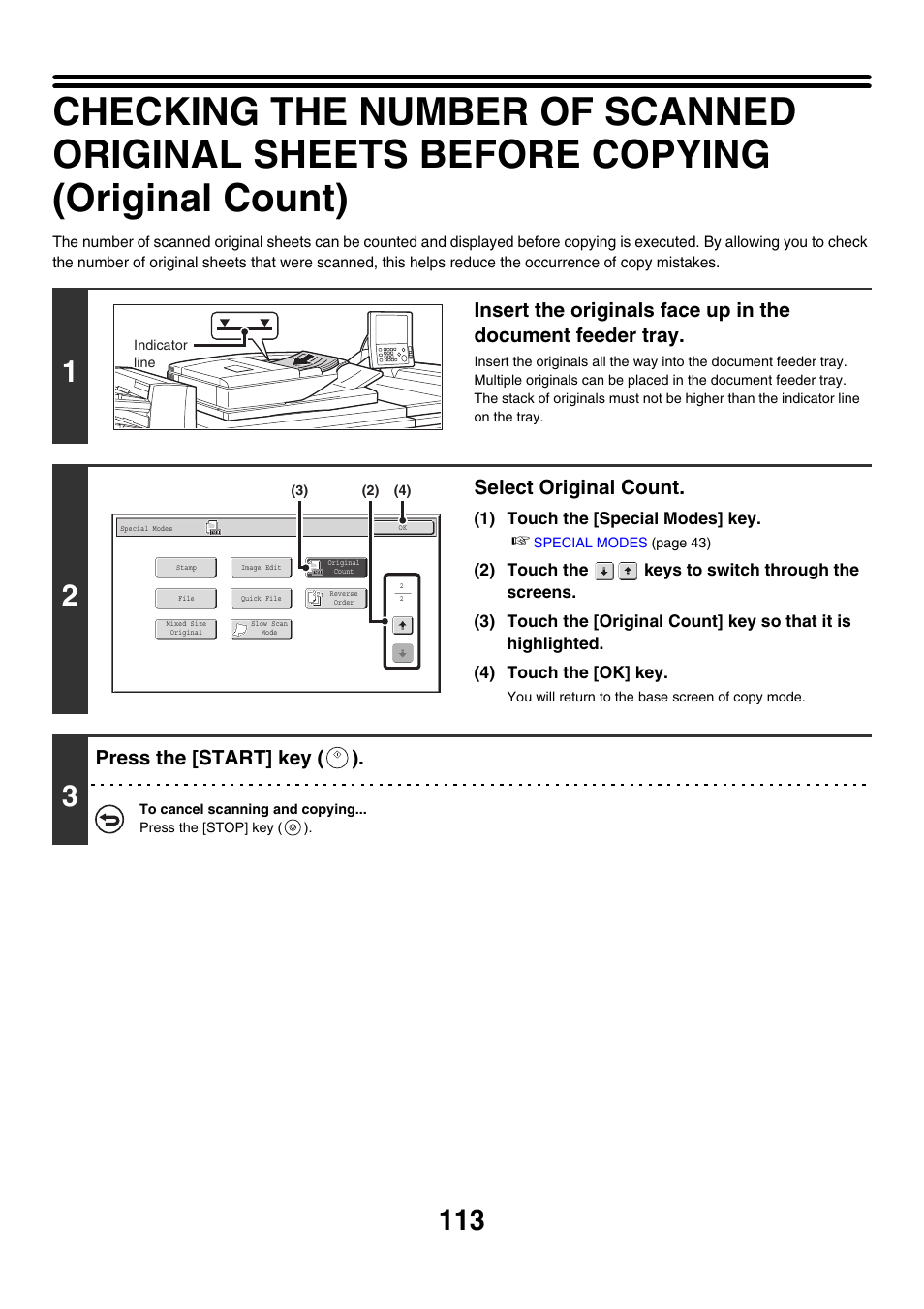 Original, Count, Select original count | Press the [start] key ( ) | Sharp MX-M850 User Manual | Page 209 / 655