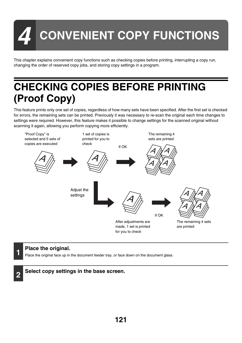 Convenient copy functions, Checking copies before printing (proof copy) | Sharp MX-M850 User Manual | Page 217 / 655