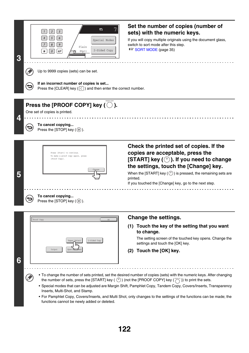 Press the [proof copy] key ( ), Change the settings | Sharp MX-M850 User Manual | Page 218 / 655