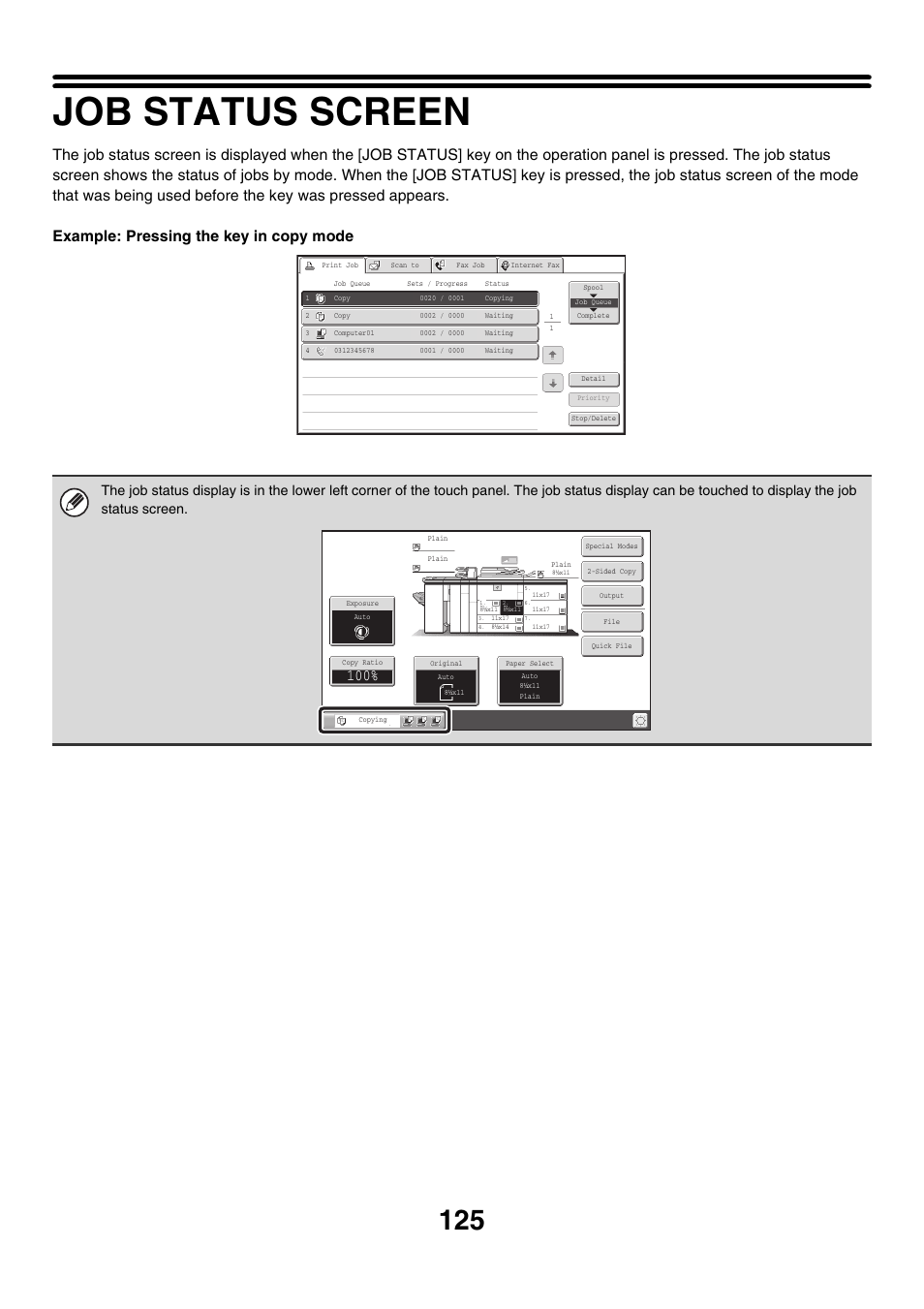 Job status screen | Sharp MX-M850 User Manual | Page 221 / 655