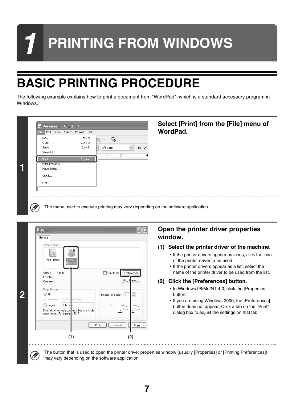 Printing from windows, Basic printing procedure | Sharp MX-M850 User Manual | Page 244 / 655