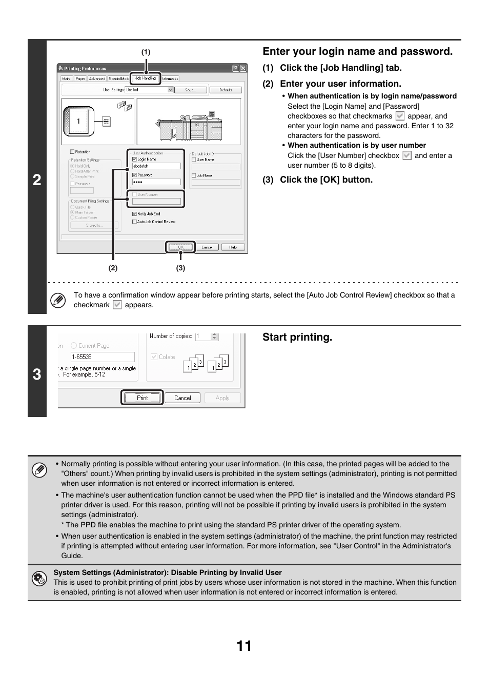 Enter your login name and password, Start printing | Sharp MX-M850 User Manual | Page 248 / 655