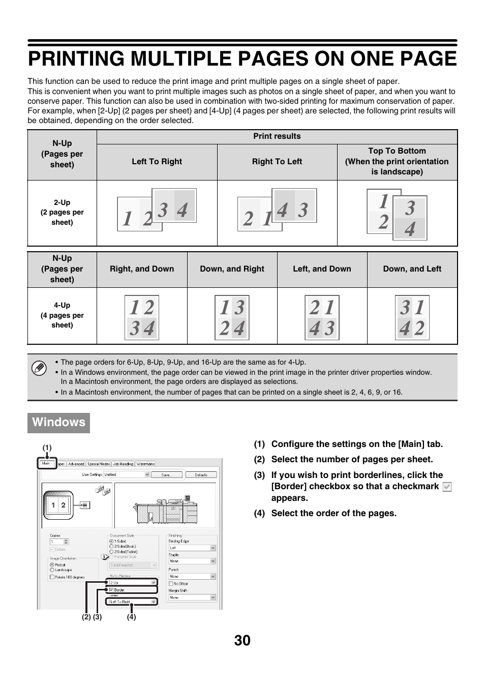 Printing multiple pages on one page, Windows | Sharp MX-M850 User Manual | Page 267 / 655