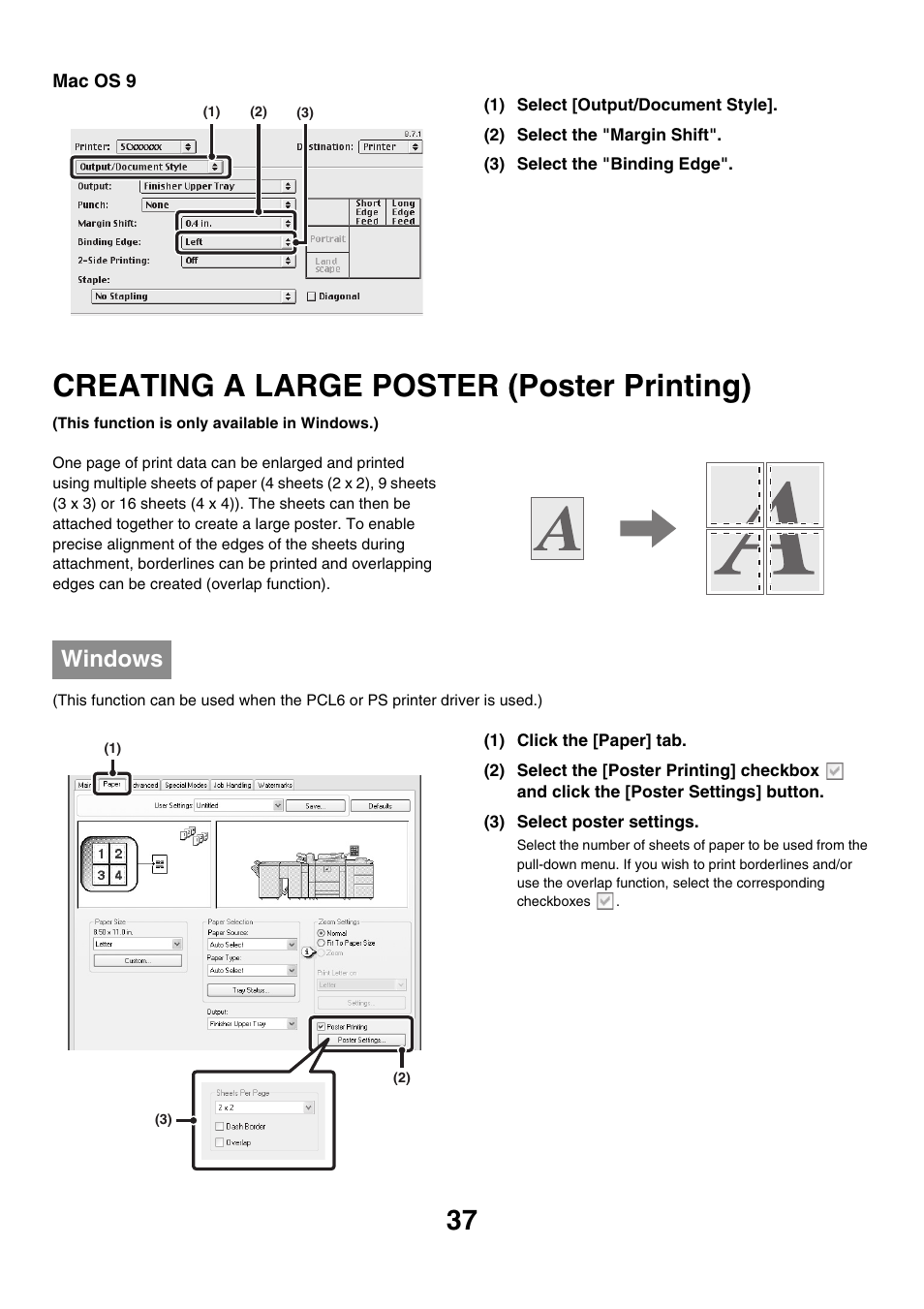 Creating a large poster (poster printing), Windows | Sharp MX-M850 User Manual | Page 274 / 655