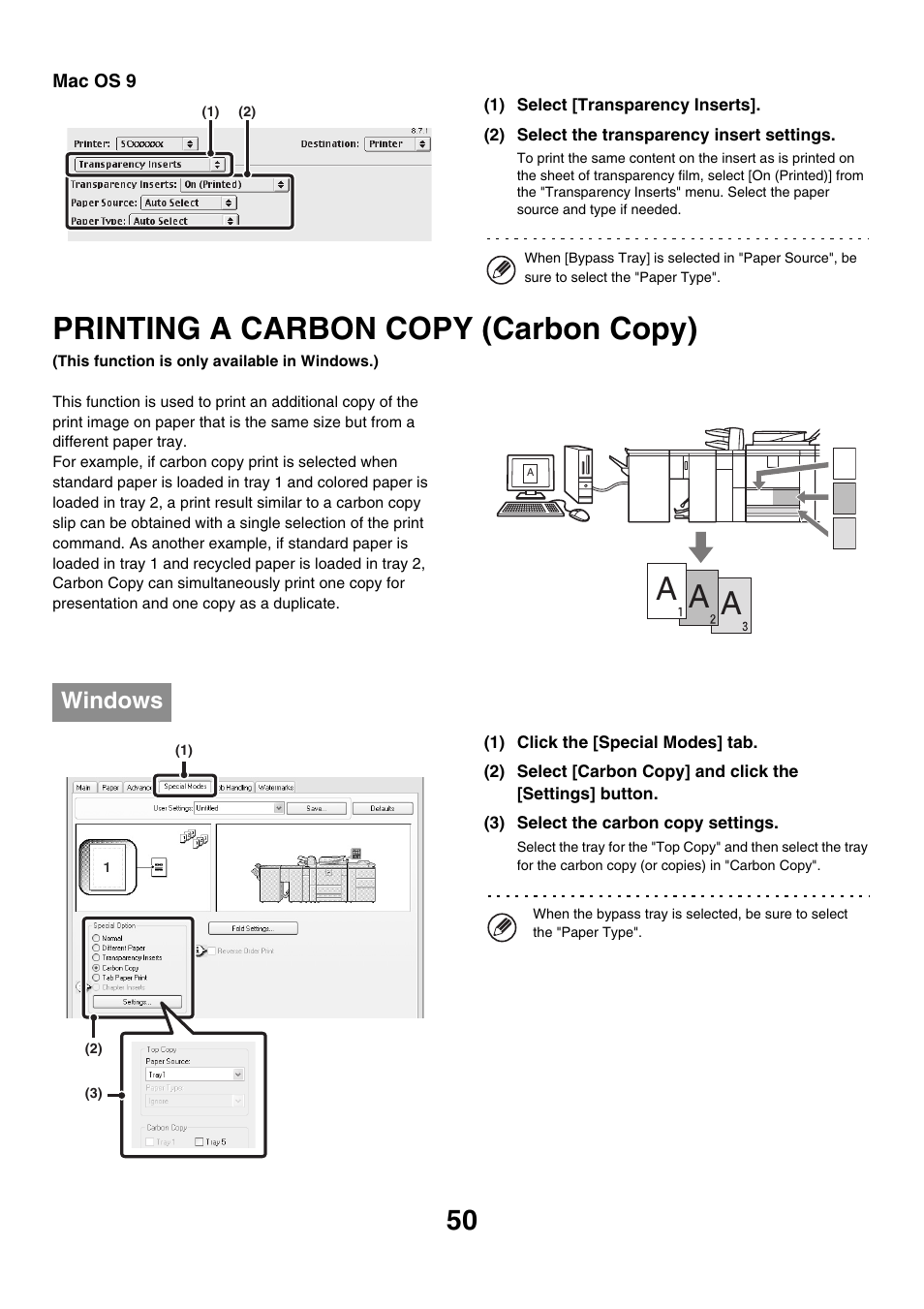 Printing a carbon copy (carbon copy), Windows | Sharp MX-M850 User Manual | Page 287 / 655