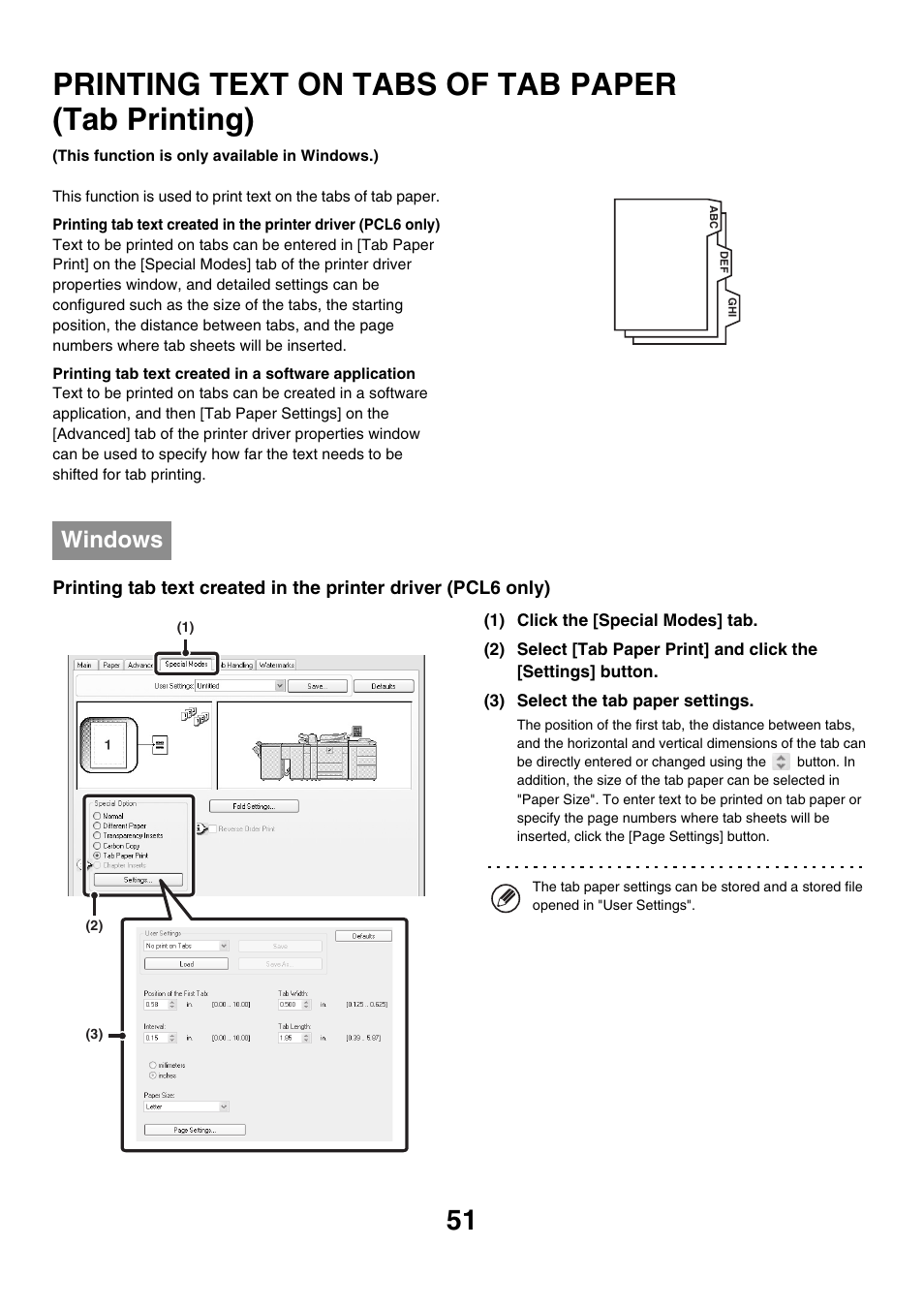 Printing text on tabs of tab paper, Tab printing), Printing text on tabs of tab paper (tab printing) | Windows | Sharp MX-M850 User Manual | Page 288 / 655