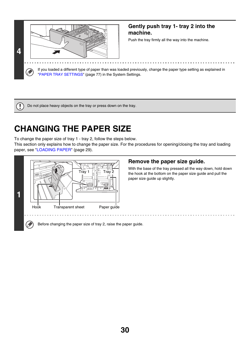 Changing the paper size | Sharp MX-M850 User Manual | Page 30 / 655