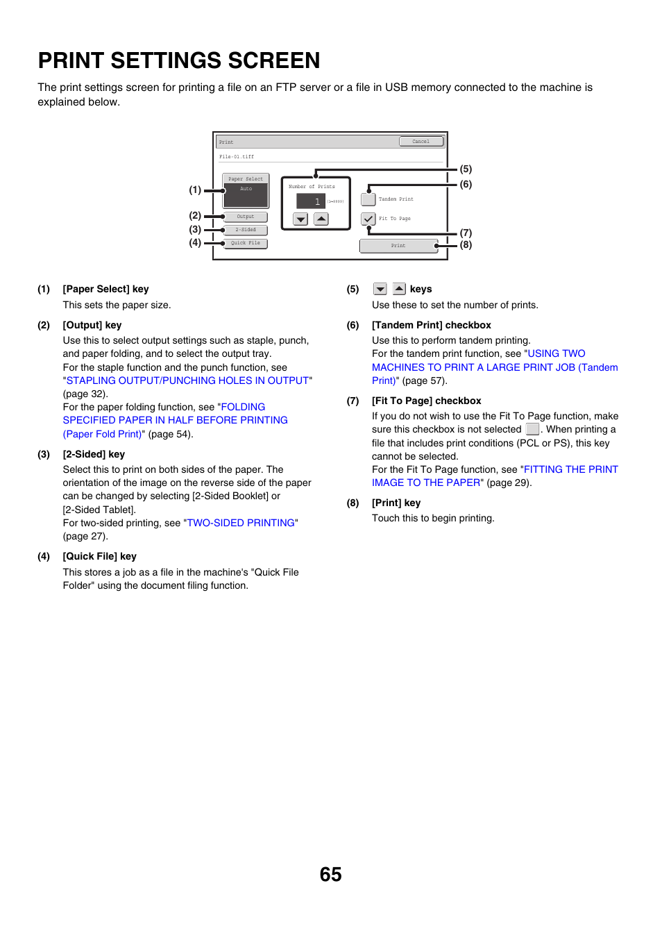 Print settings screen, Print settings, Screen | Sharp MX-M850 User Manual | Page 302 / 655