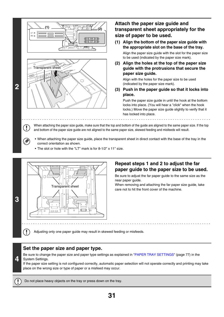 Set the paper size and paper type | Sharp MX-M850 User Manual | Page 31 / 655