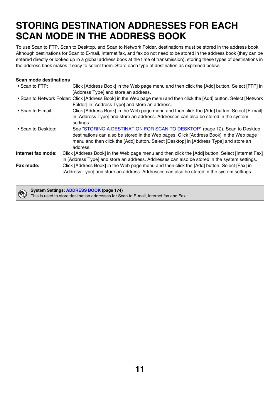 Storing destination addresses for, Each scan mode in the address book | Sharp MX-M850 User Manual | Page 331 / 655