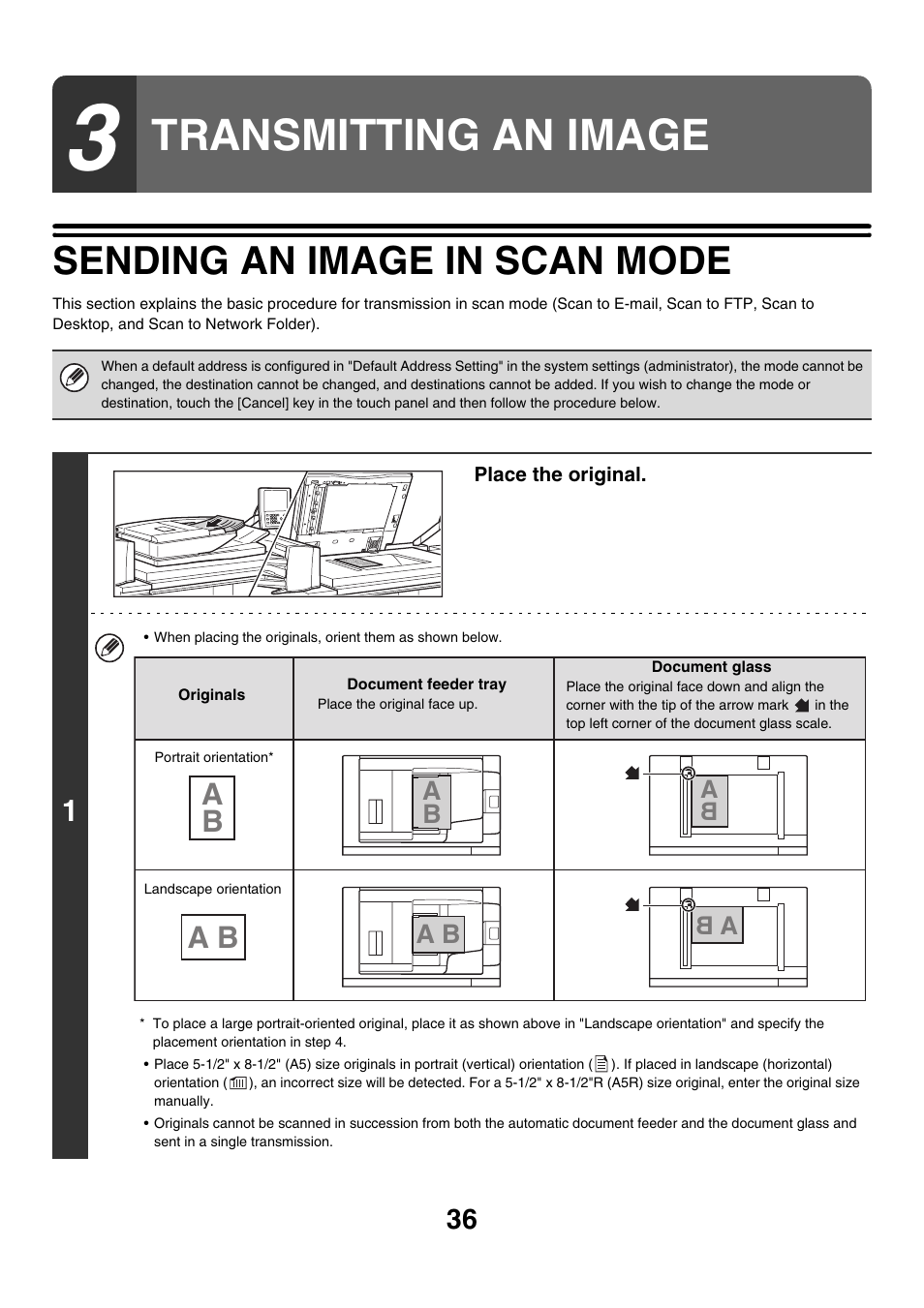 Transmitting an image, Sending an image in scan mode, E 36) | Ab a b | Sharp MX-M850 User Manual | Page 356 / 655