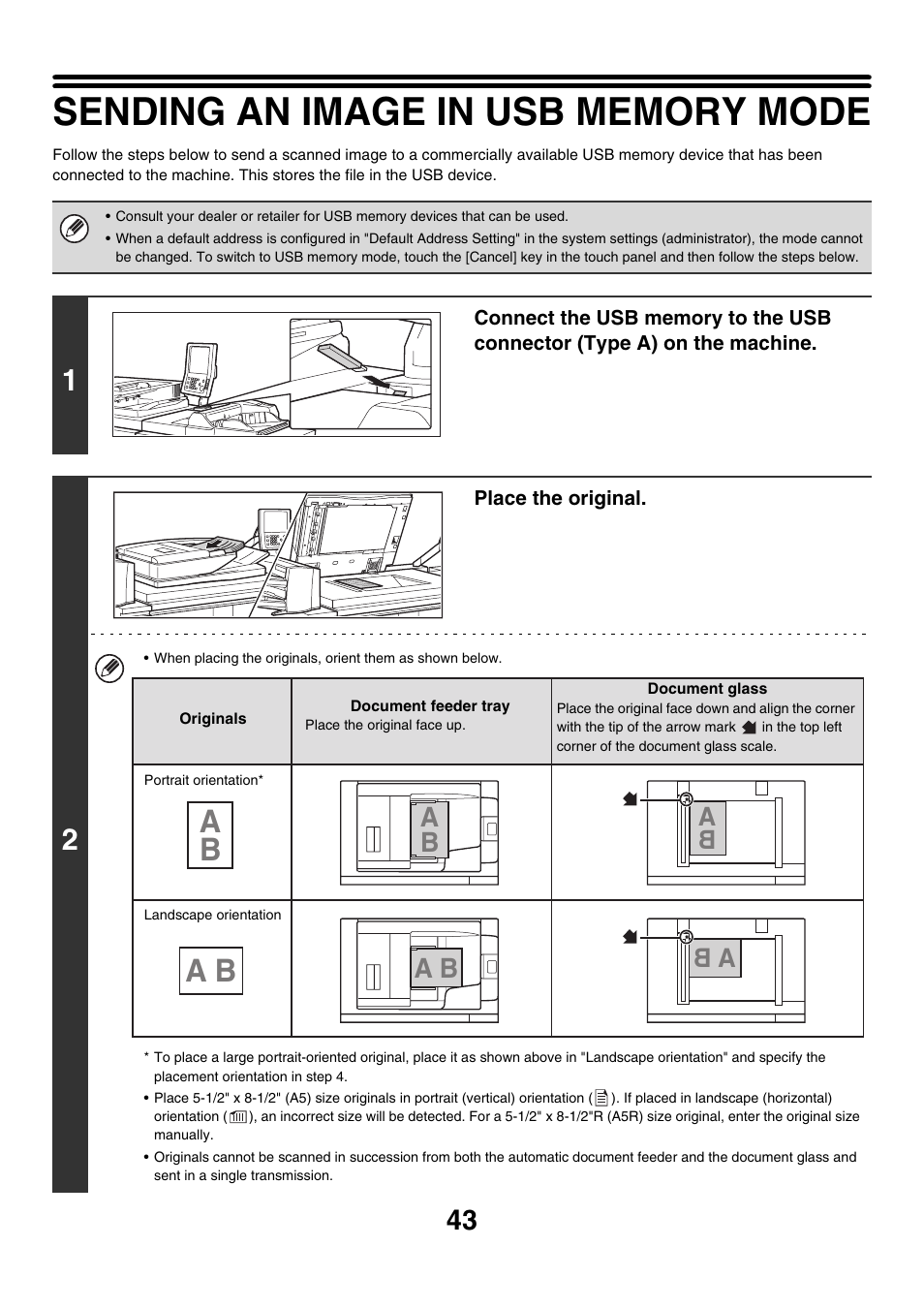 Sending an image in usb memory mode, E 43, E 43) | Ab a b | Sharp MX-M850 User Manual | Page 363 / 655