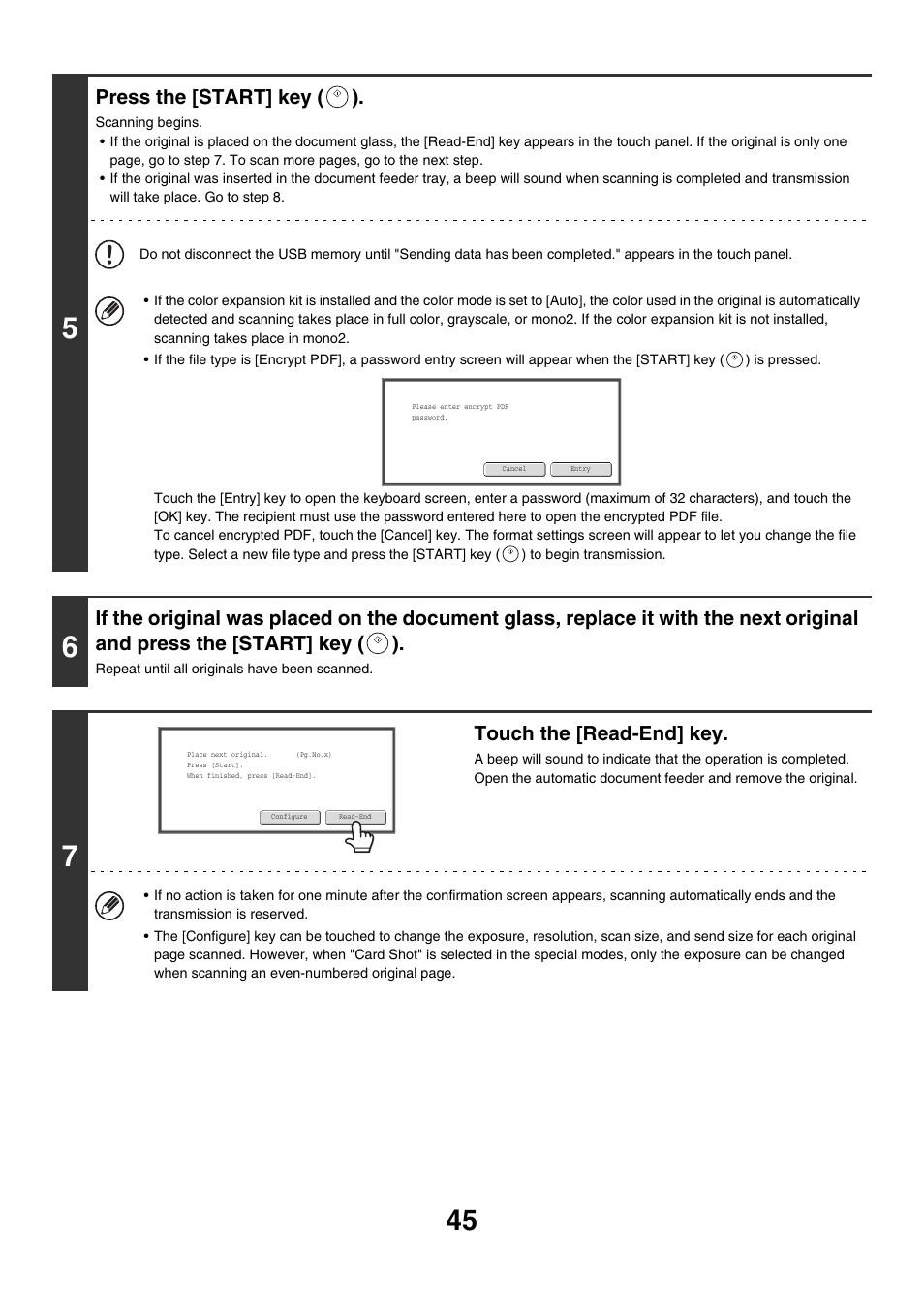 Press the [start] key ( ), Touch the [read-end] key | Sharp MX-M850 User Manual | Page 365 / 655