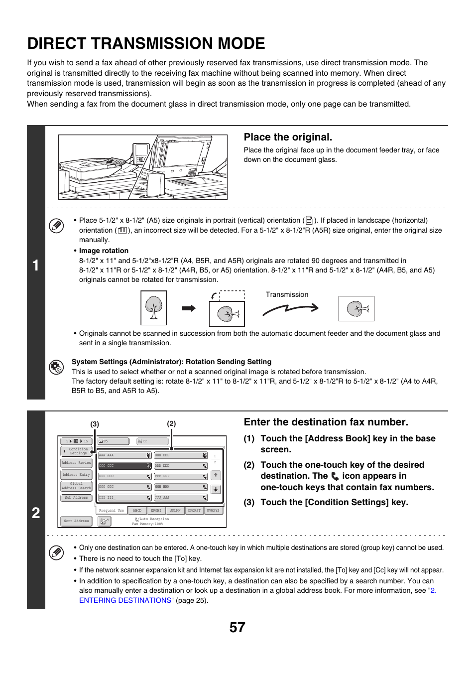 Direct transmission mode, Direct tx, Place the original | Enter the destination fax number | Sharp MX-M850 User Manual | Page 377 / 655