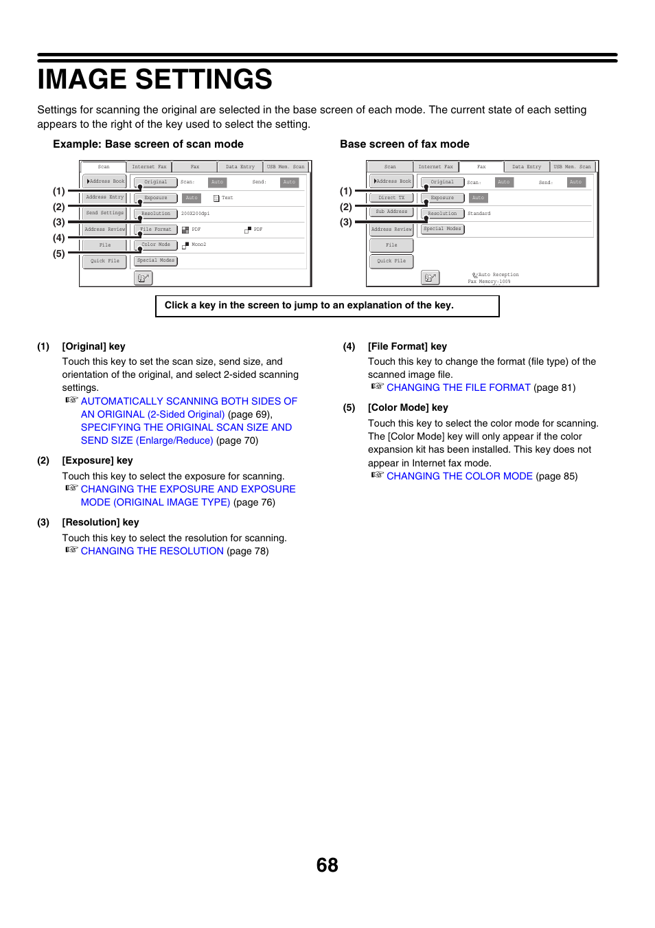 Image settings, Color mode, File format | Resolution, Exposure, Original | Sharp MX-M850 User Manual | Page 388 / 655