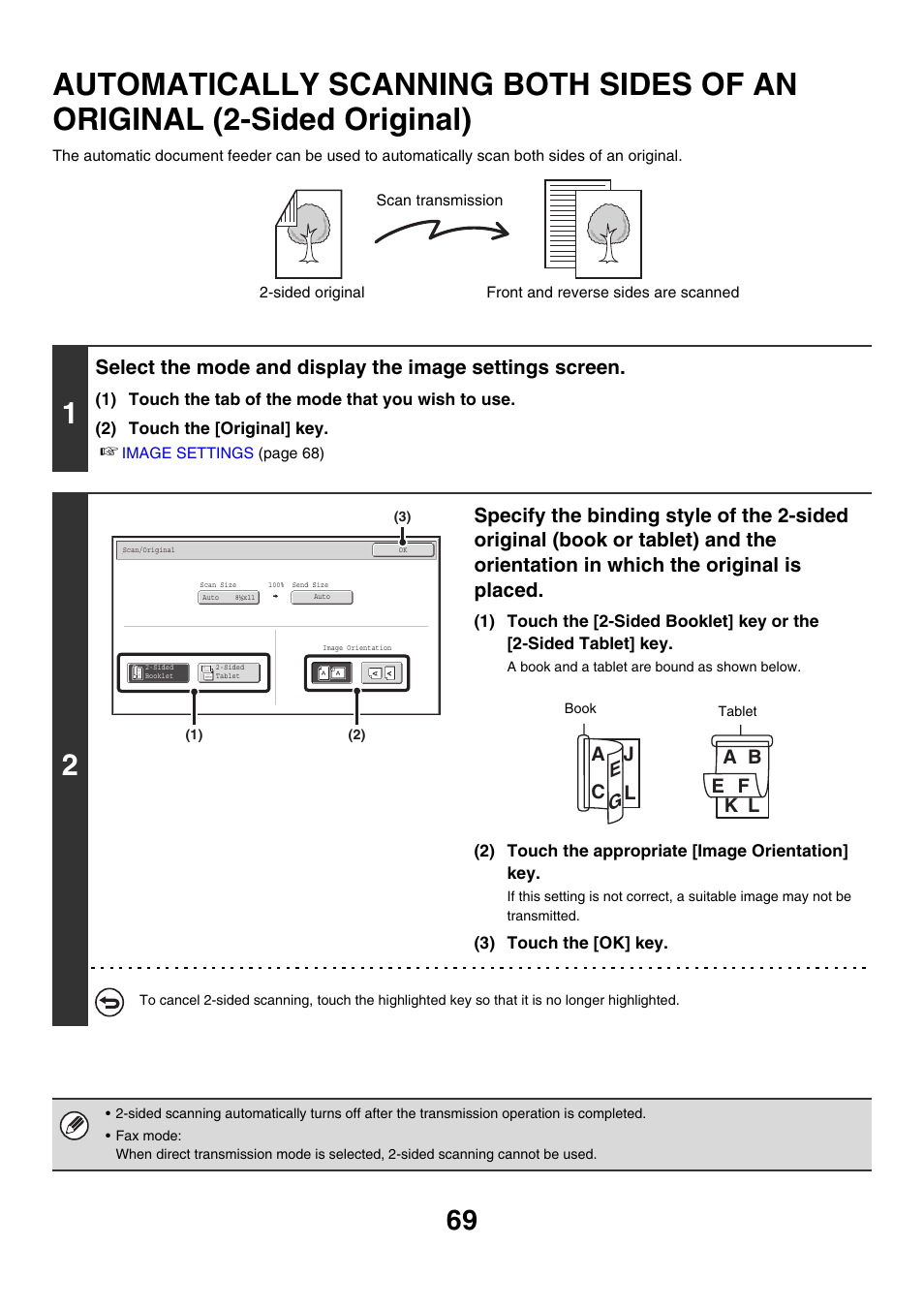 Automatically scanning both sides, Of an original (2-sided original), Original | Sharp MX-M850 User Manual | Page 389 / 655