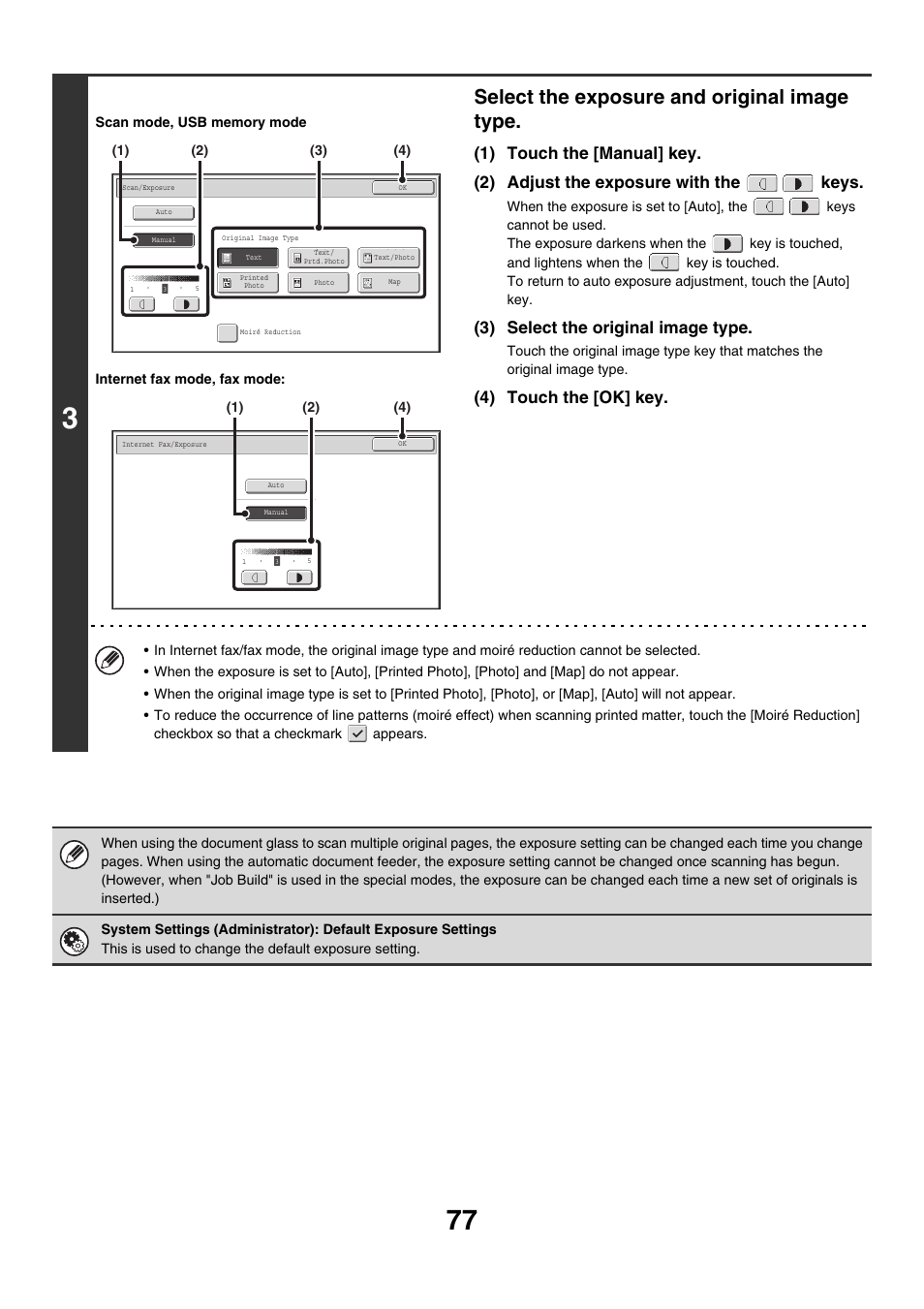 Select the exposure and original image type, 3) select the original image type, 4) touch the [ok] key | Sharp MX-M850 User Manual | Page 397 / 655