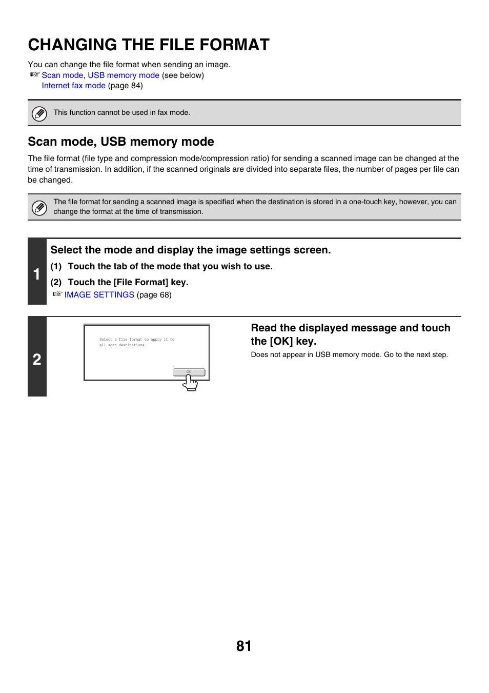 Changing the file format, File format | Sharp MX-M850 User Manual | Page 401 / 655