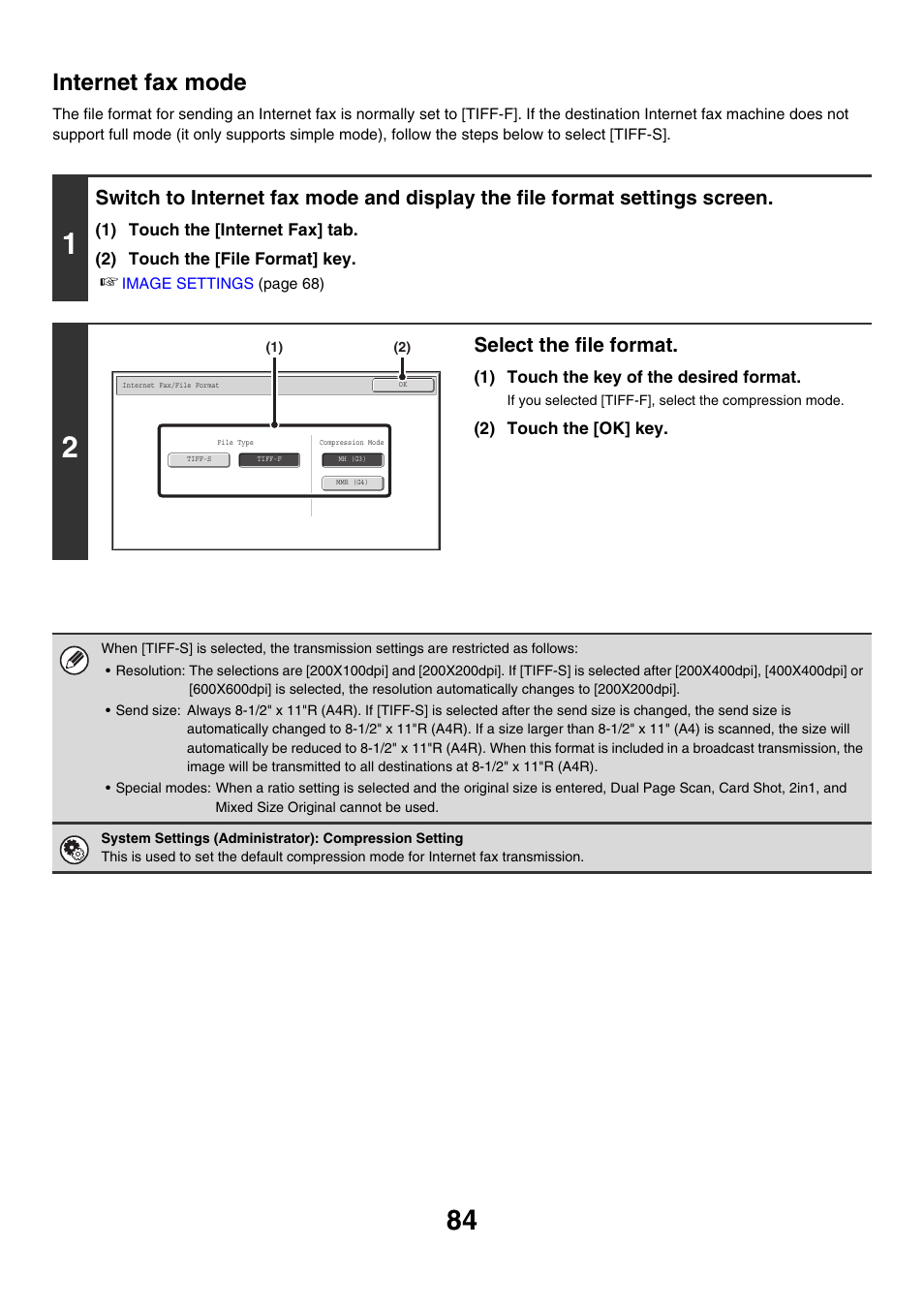 Internet fax mode, E 84), Select the file format | Sharp MX-M850 User Manual | Page 404 / 655