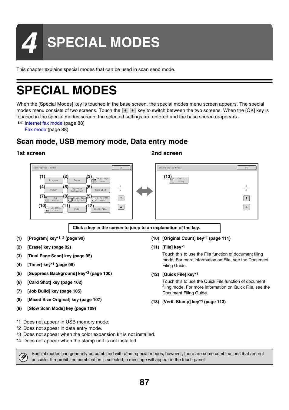 Special modes, E 87), 1st screen 2nd screen | Sharp MX-M850 User Manual | Page 407 / 655