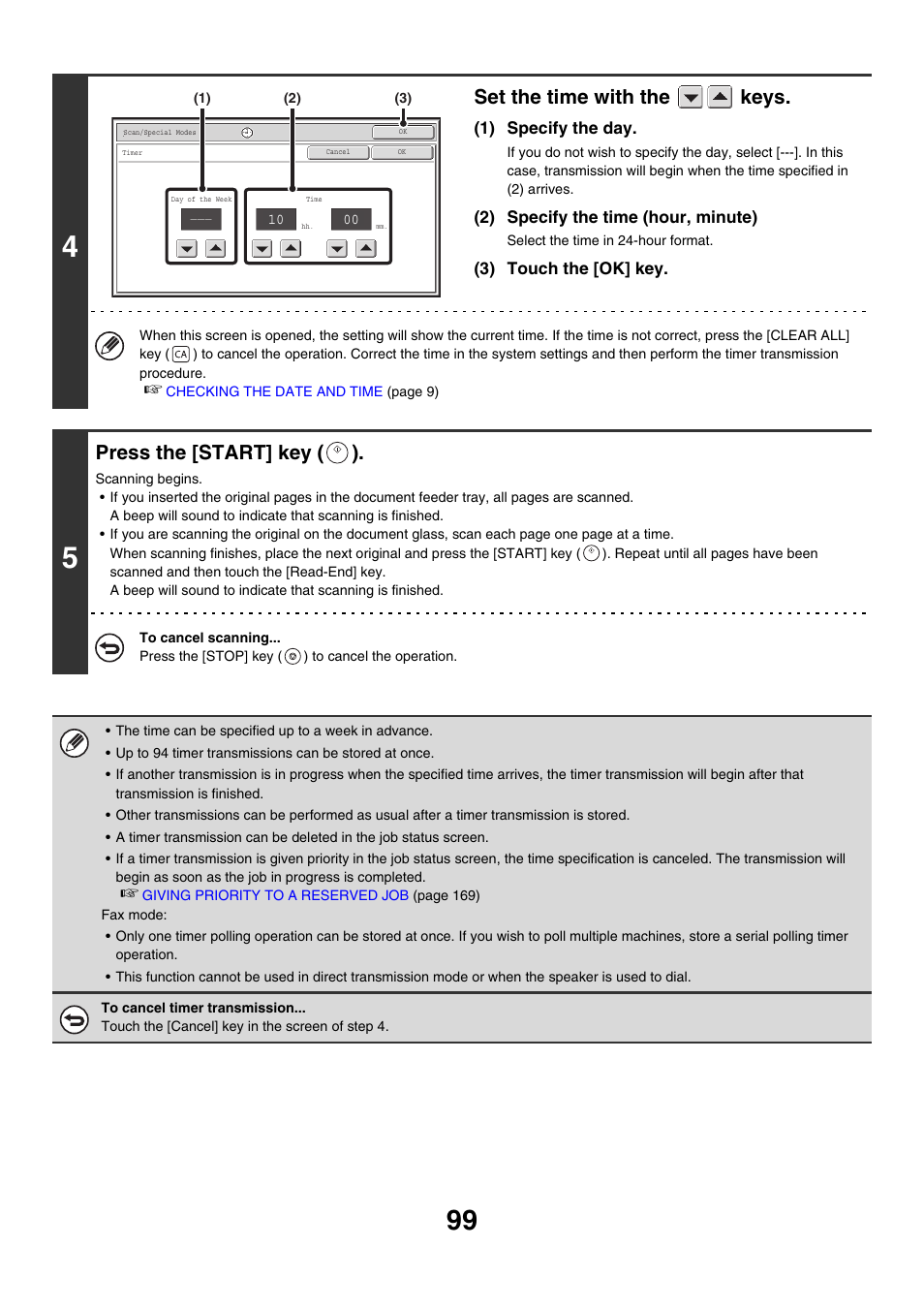 Set the time with the keys, Press the [start] key ( ) | Sharp MX-M850 User Manual | Page 419 / 655