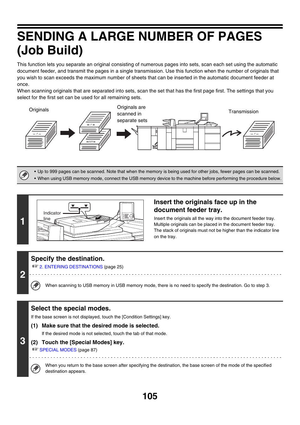 Build, Sending a large number of pages (job build) | Sharp MX-M850 User Manual | Page 425 / 655