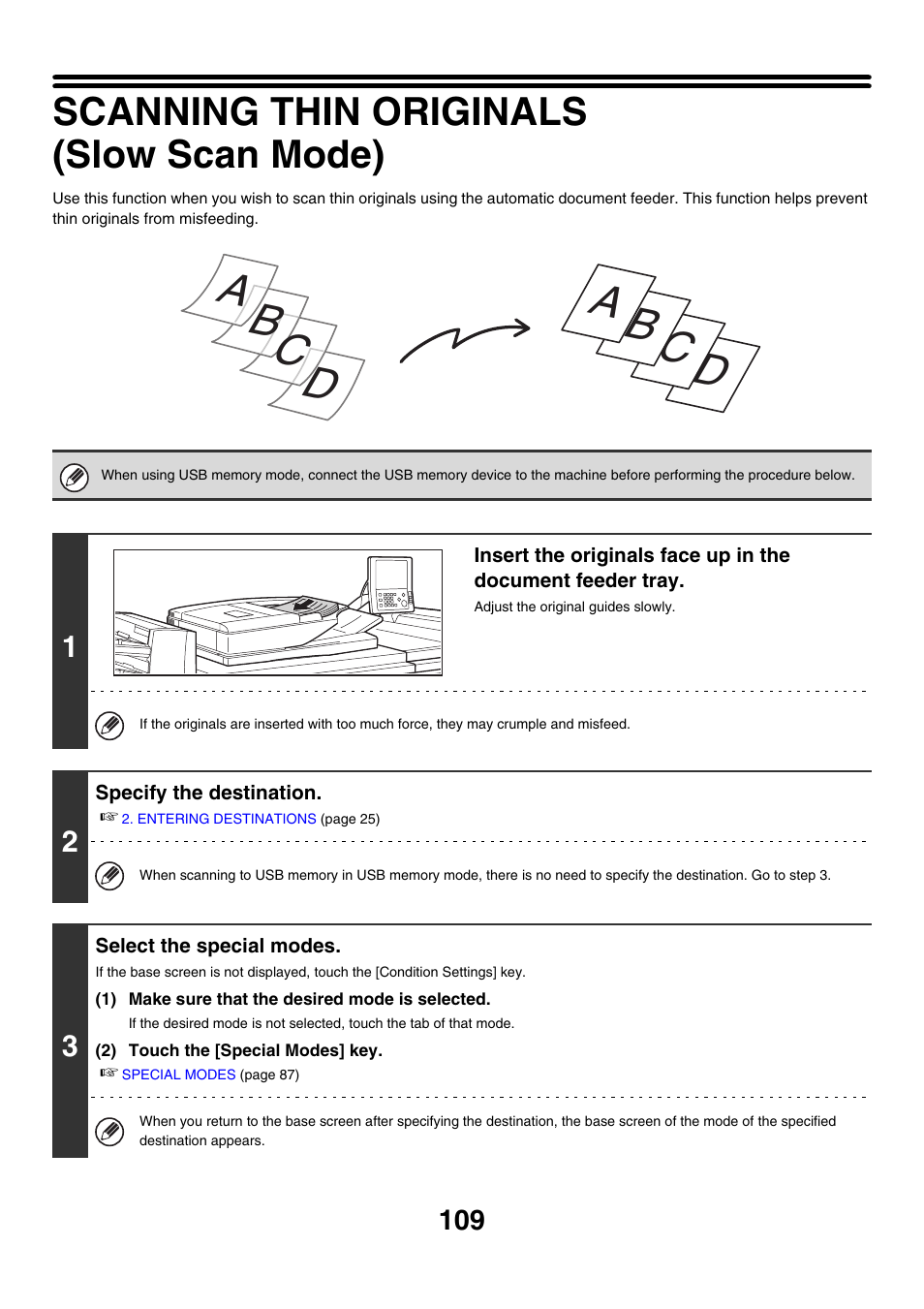 Scanning thin originals (slow scan mode) . 109, Slow scan, Mode | Scanning thin originals (slow scan mode) | Sharp MX-M850 User Manual | Page 429 / 655