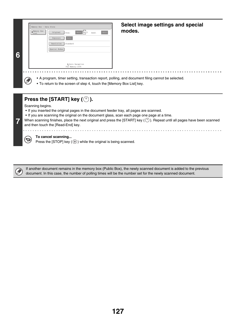 Select image settings and special modes, Press the [start] key ( ) | Sharp MX-M850 User Manual | Page 447 / 655