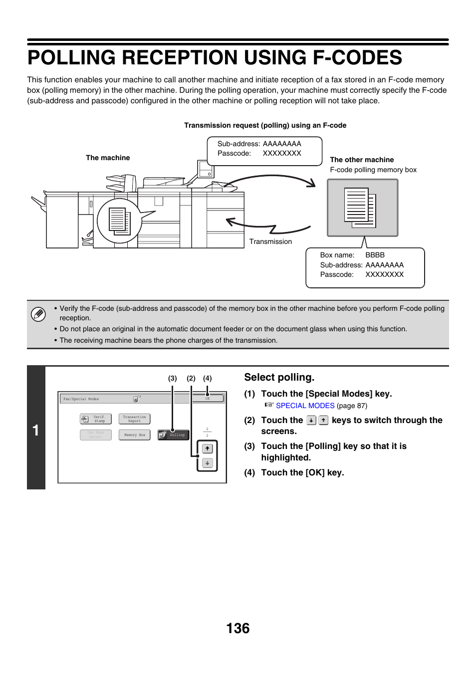 Polling reception using f-codes, Select polling | Sharp MX-M850 User Manual | Page 456 / 655