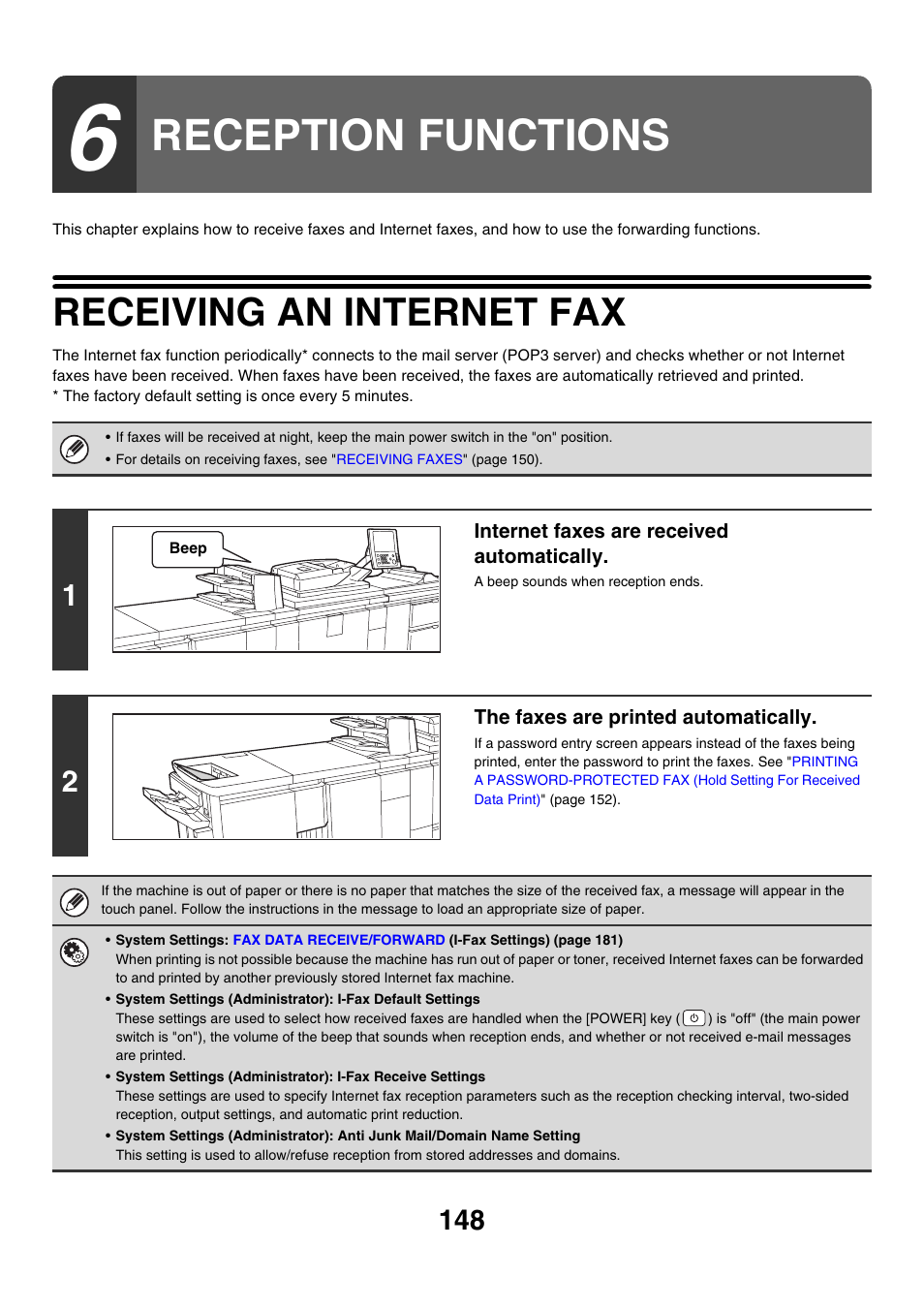 Reception functions, Receiving an internet fax | Sharp MX-M850 User Manual | Page 468 / 655