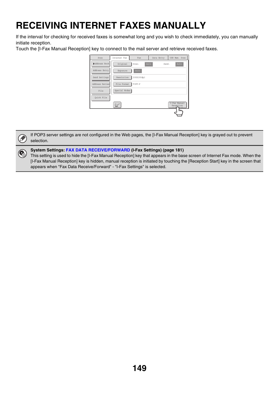 Receiving internet faxes manually, I-fax manual, Reception | Sharp MX-M850 User Manual | Page 469 / 655