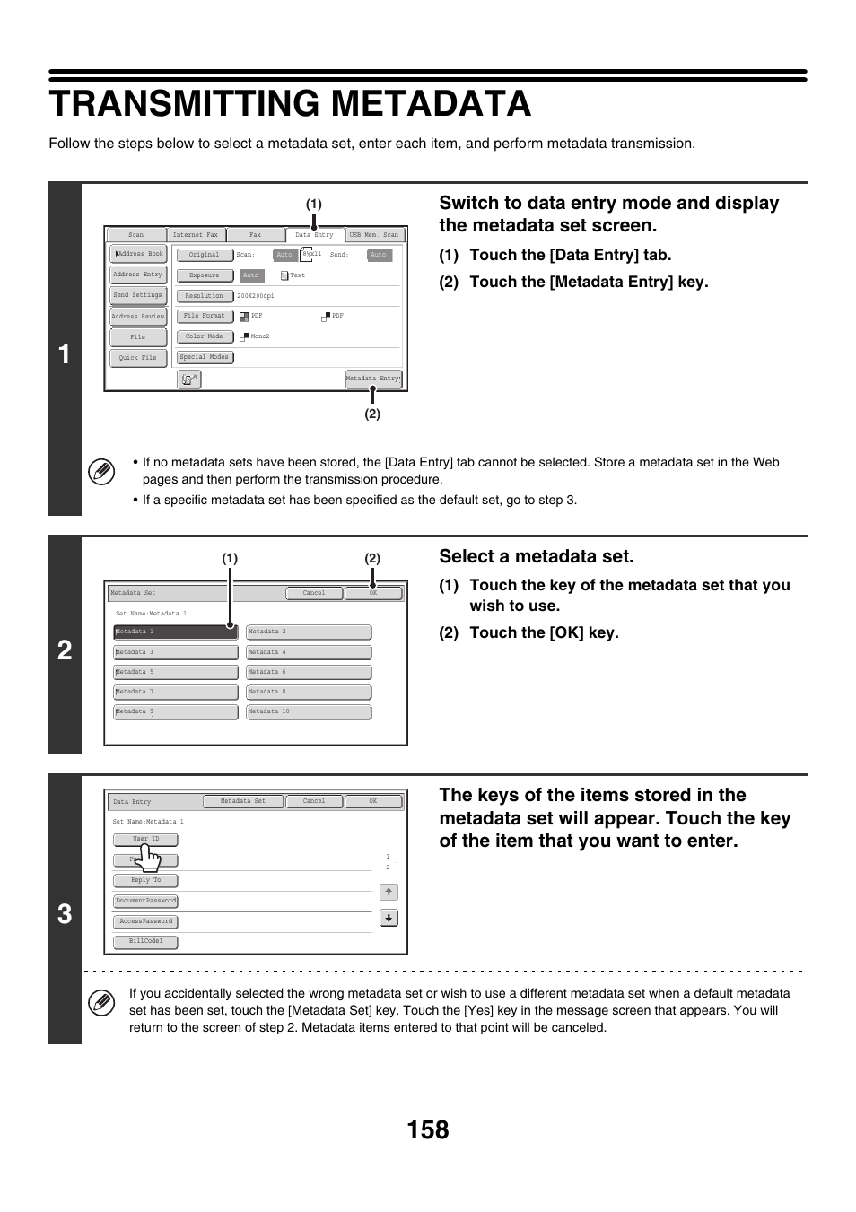 Transmitting metadata, Select a metadata set | Sharp MX-M850 User Manual | Page 478 / 655