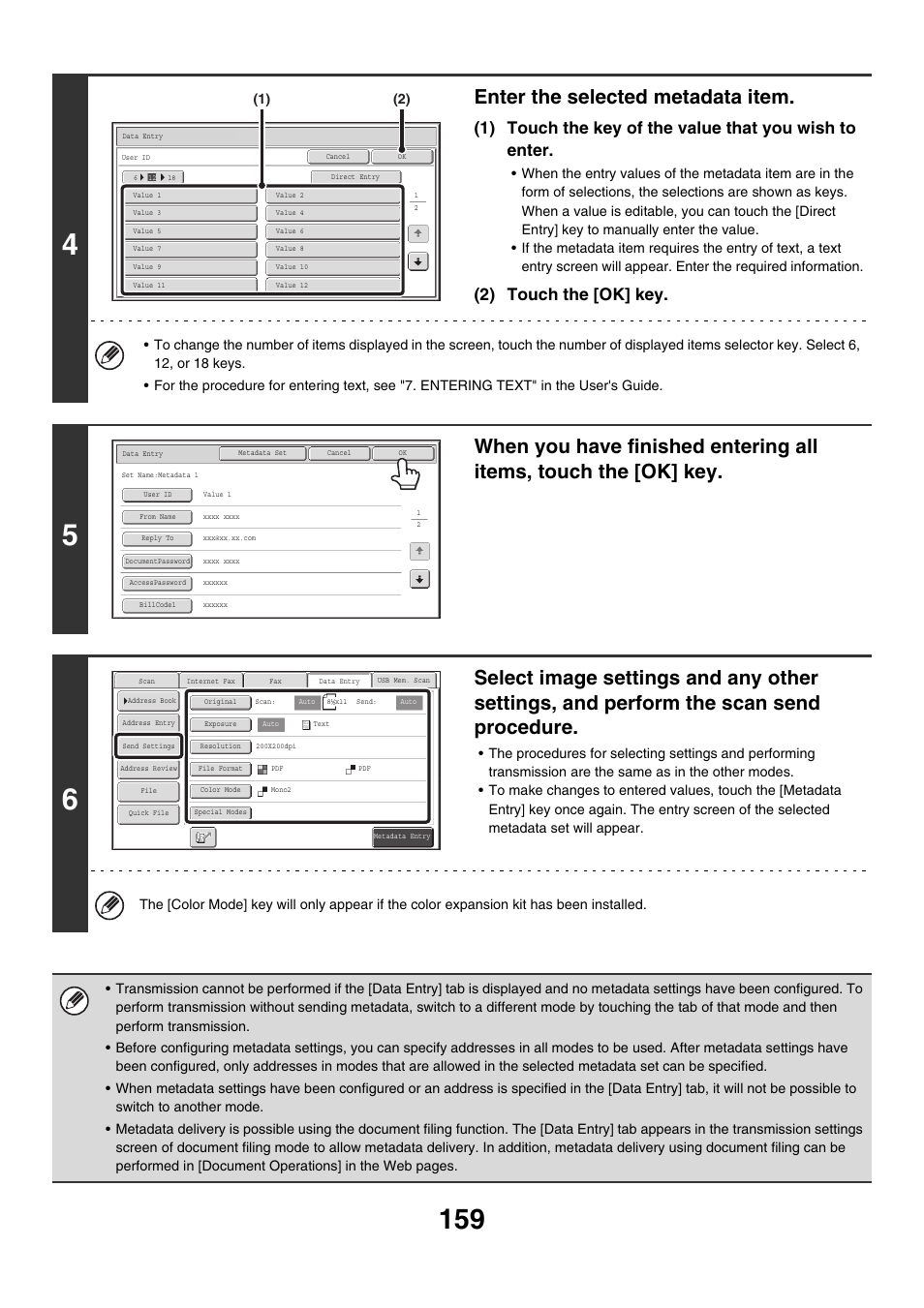 Enter the selected metadata item, 2) touch the [ok] key | Sharp MX-M850 User Manual | Page 479 / 655