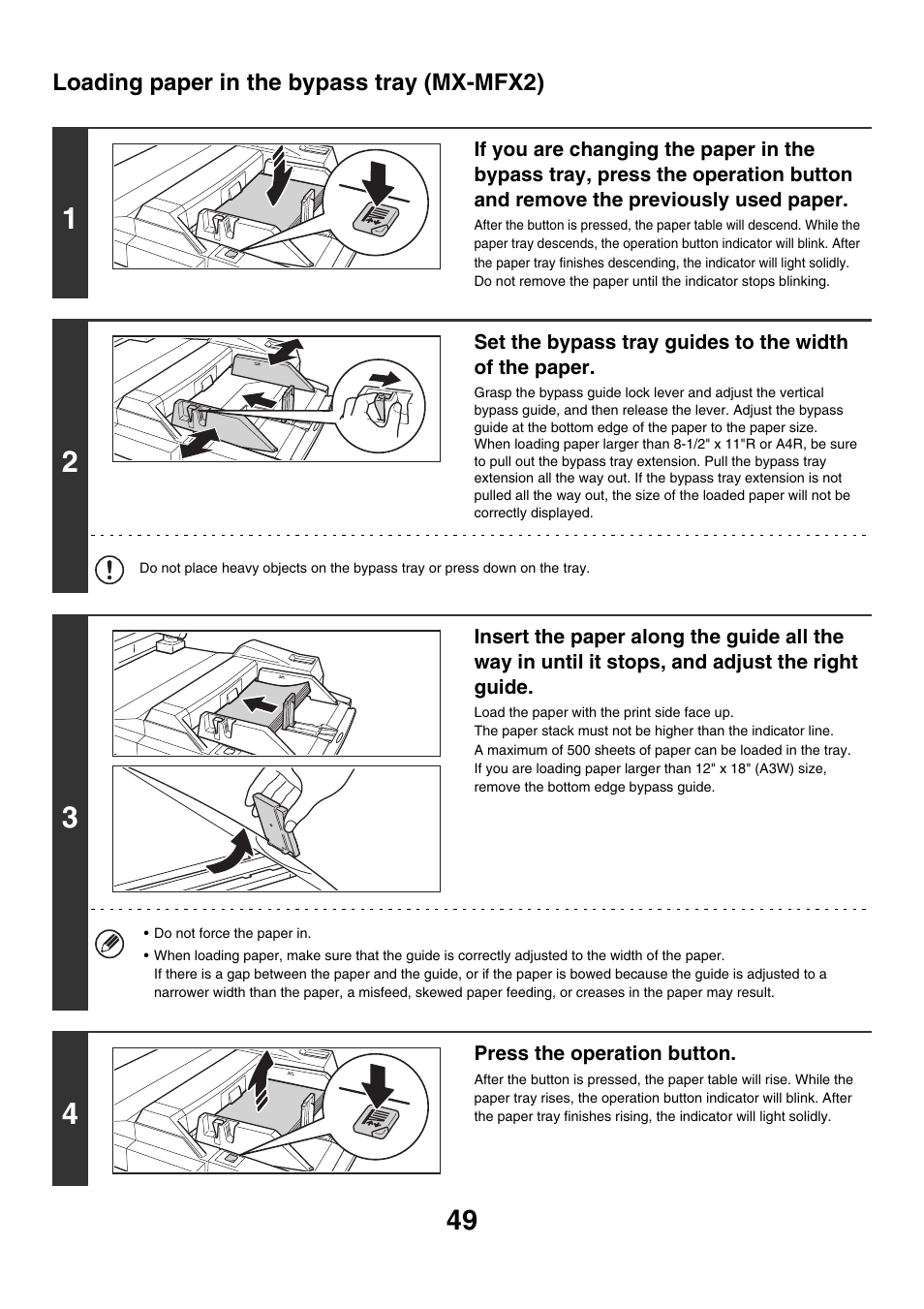 Loading paper in the bypass tray (mx-mfx2) | Sharp MX-M850 User Manual | Page 49 / 655