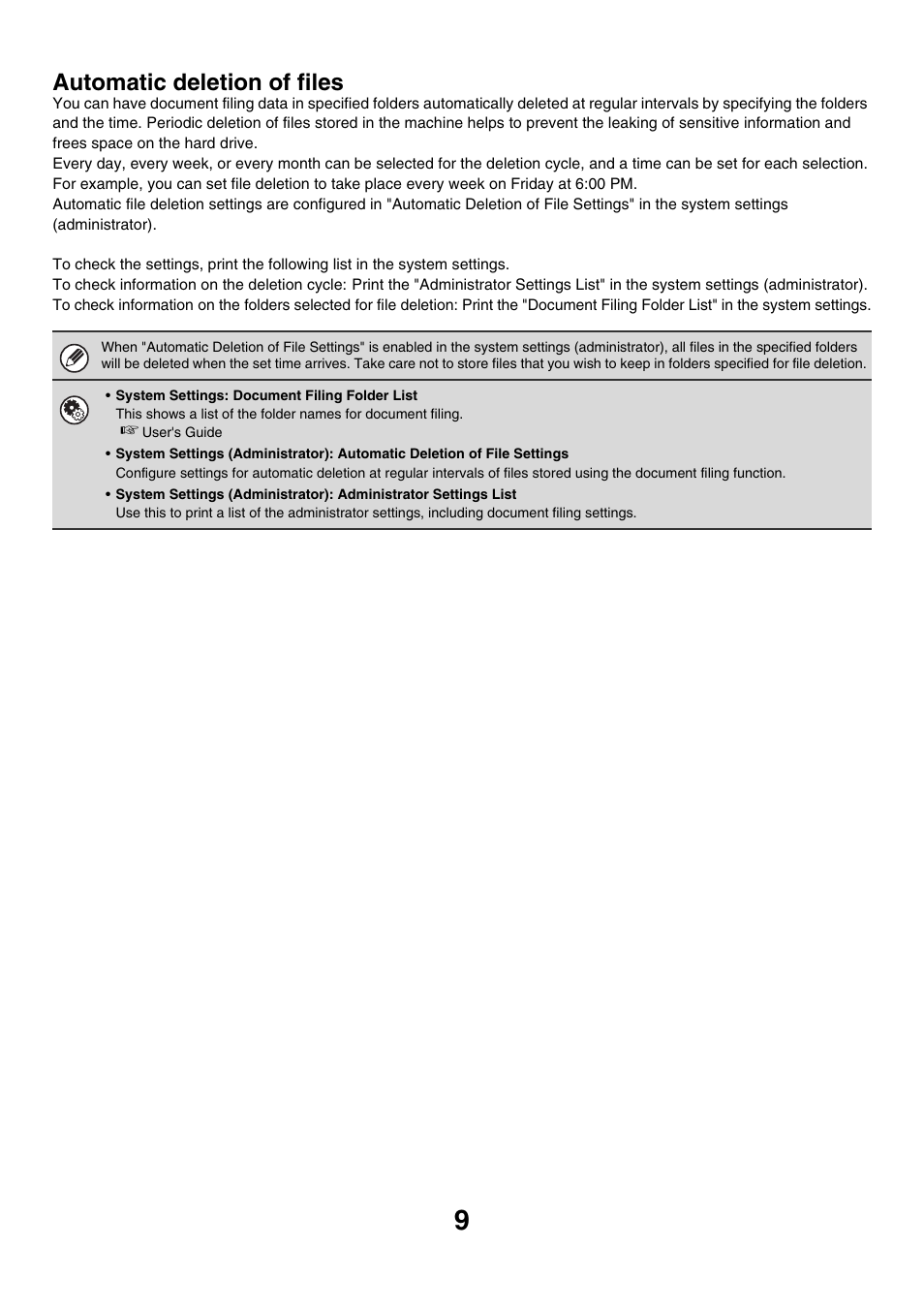 Automatic deletion of files | Sharp MX-M850 User Manual | Page 523 / 655