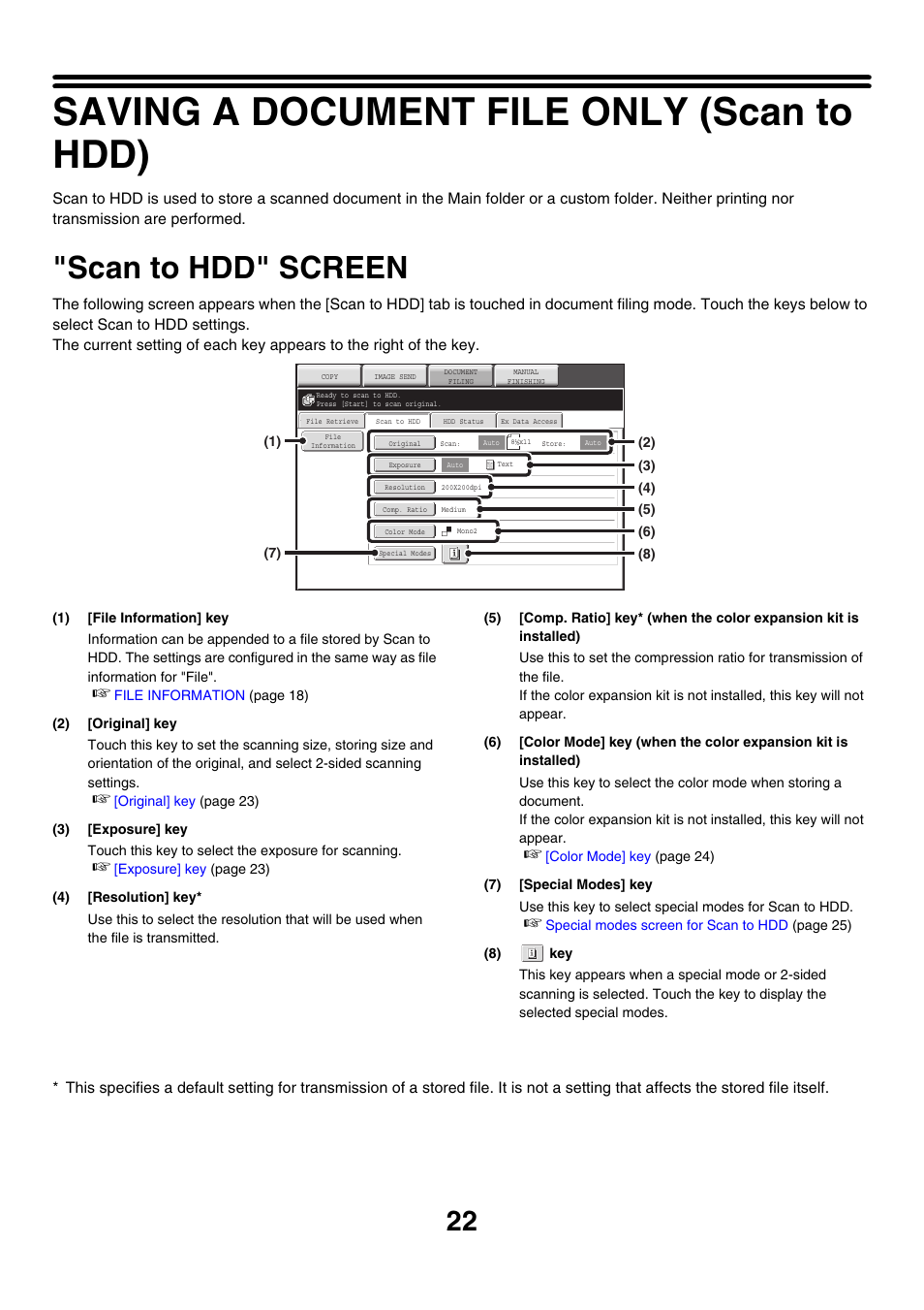 Saving a document file only (scan to hdd), Scan to hdd" screen, Ge 22) | Scan to hdd | Sharp MX-M850 User Manual | Page 536 / 655